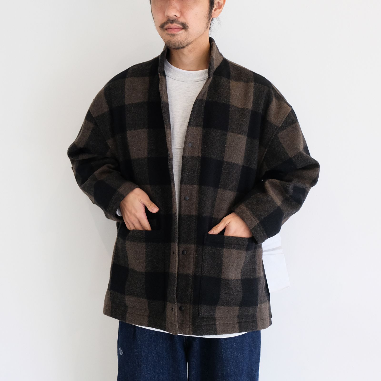 [ラスト1点]【グッドネイバーズシャツ×YARD WORKS】jasper wool yard shirt jacket / カーキチェック