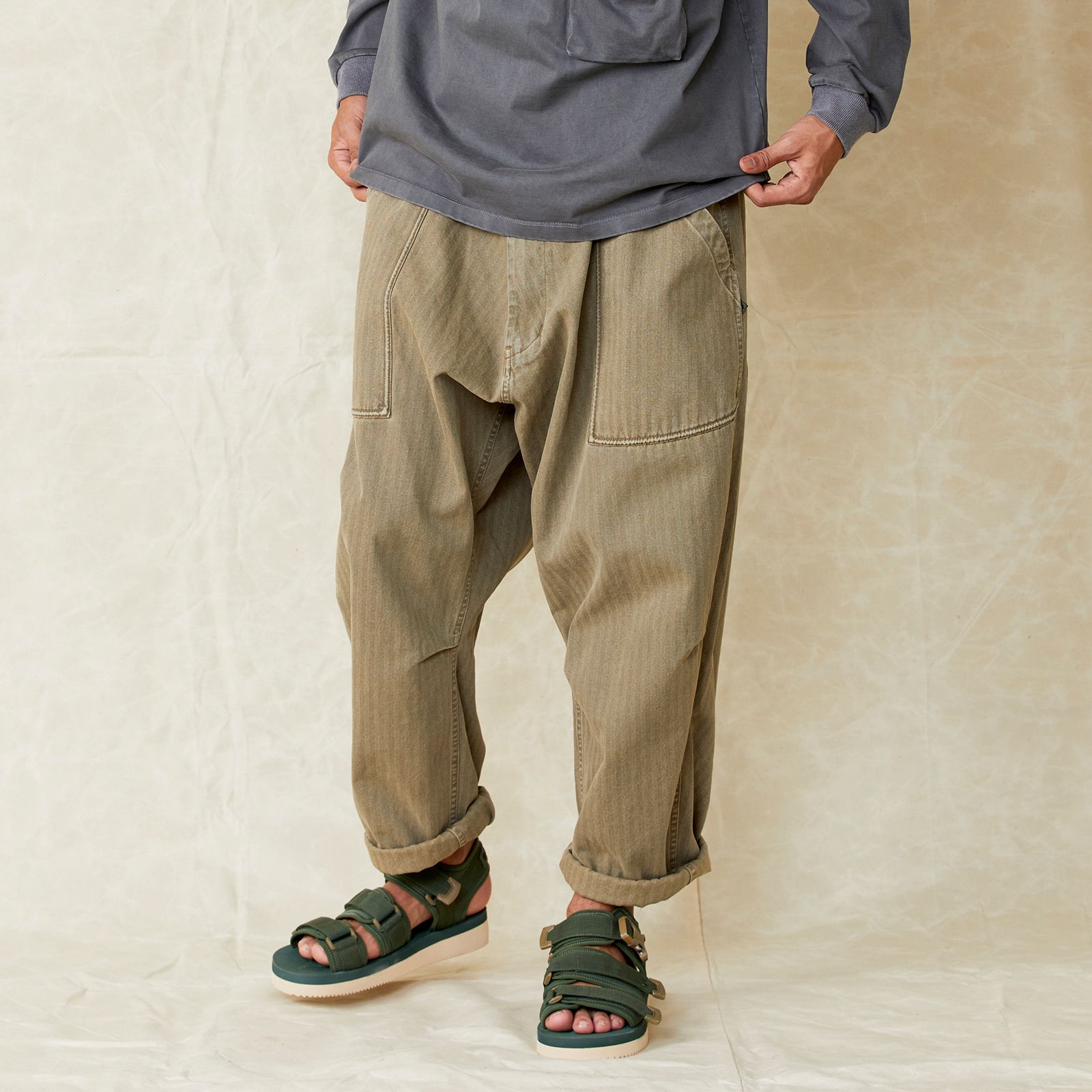 【ラスト1点 34(L)】garmentdyed herringbone sarrouel pants / ベージュ