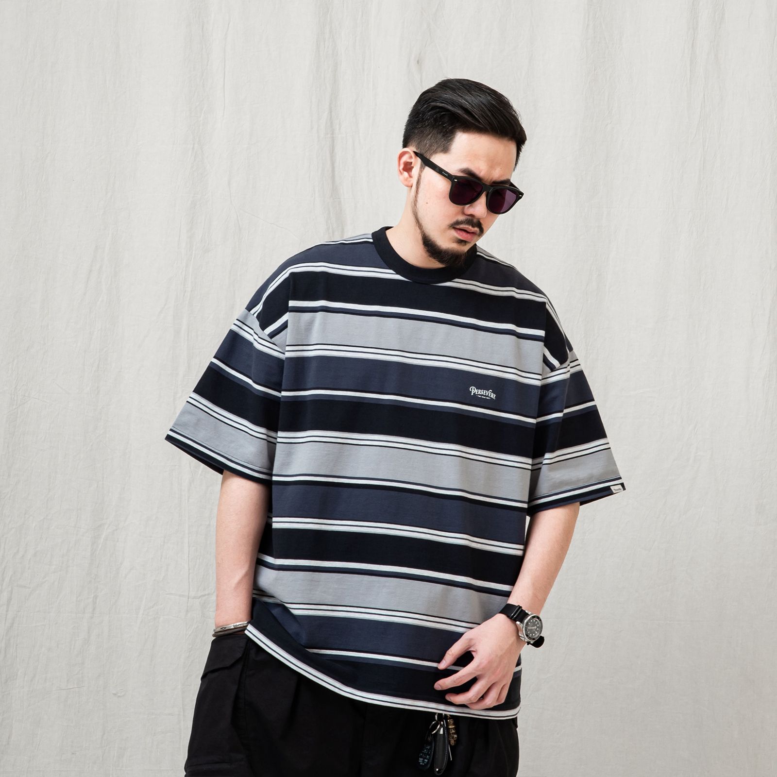 【ラスト1点 M 】gradient stripe t-shirt / ライトグレー&ブラック