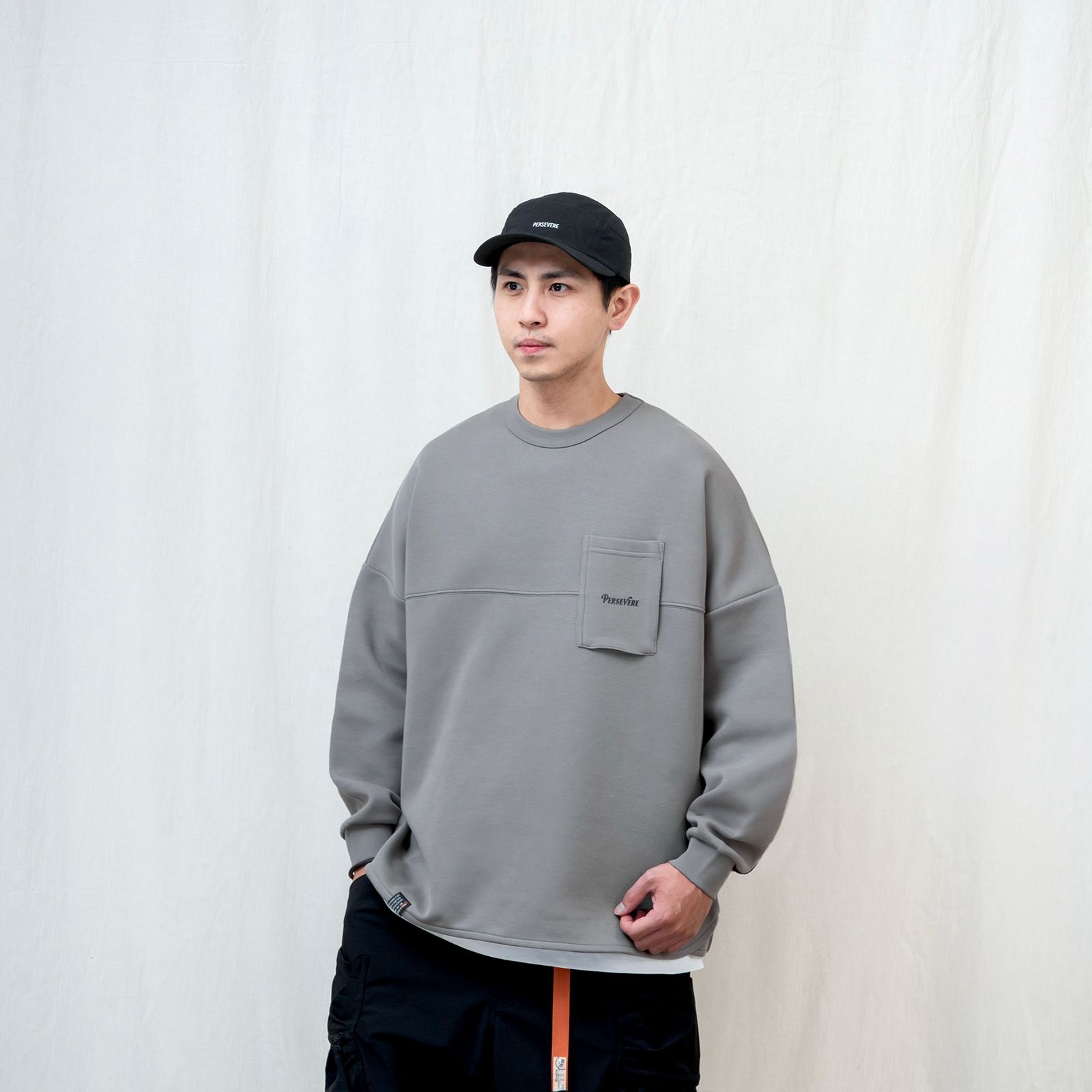 【ラスト1点 XL】anti-wrinkle L/S classic pocket t-shirt / ライトグレー