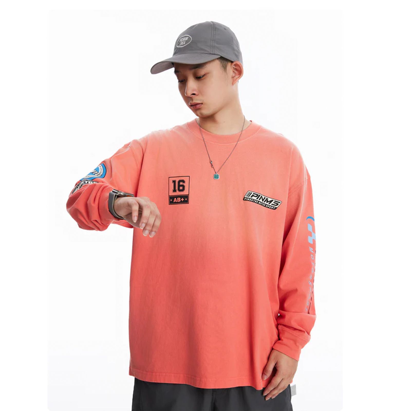【ラスト1点 L 】race washed L/S  / ピンク