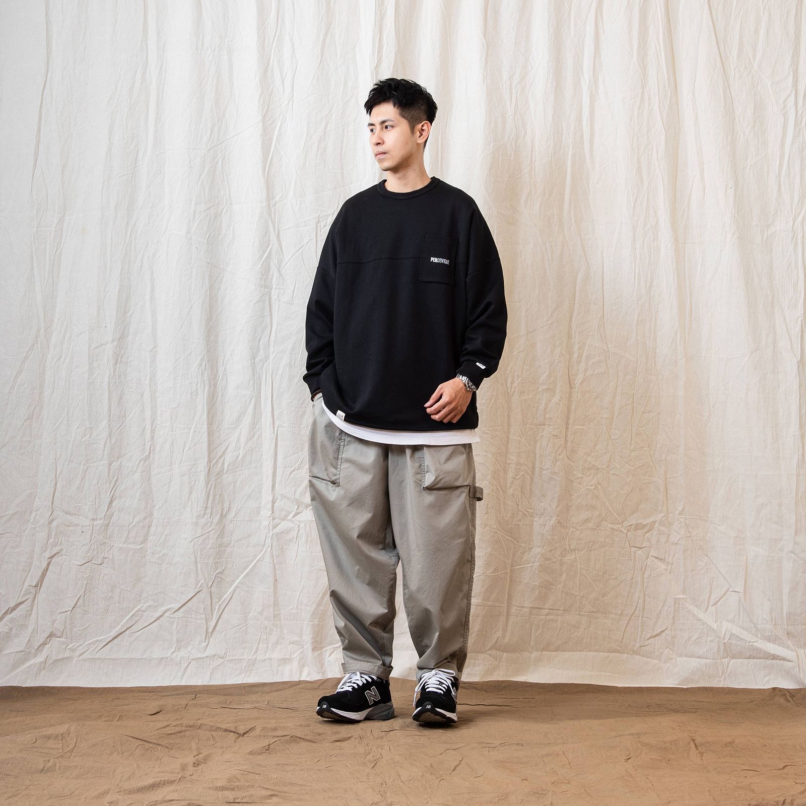 【ラスト1点 XL 】spliced L/S pocket t-shirt / ブラック