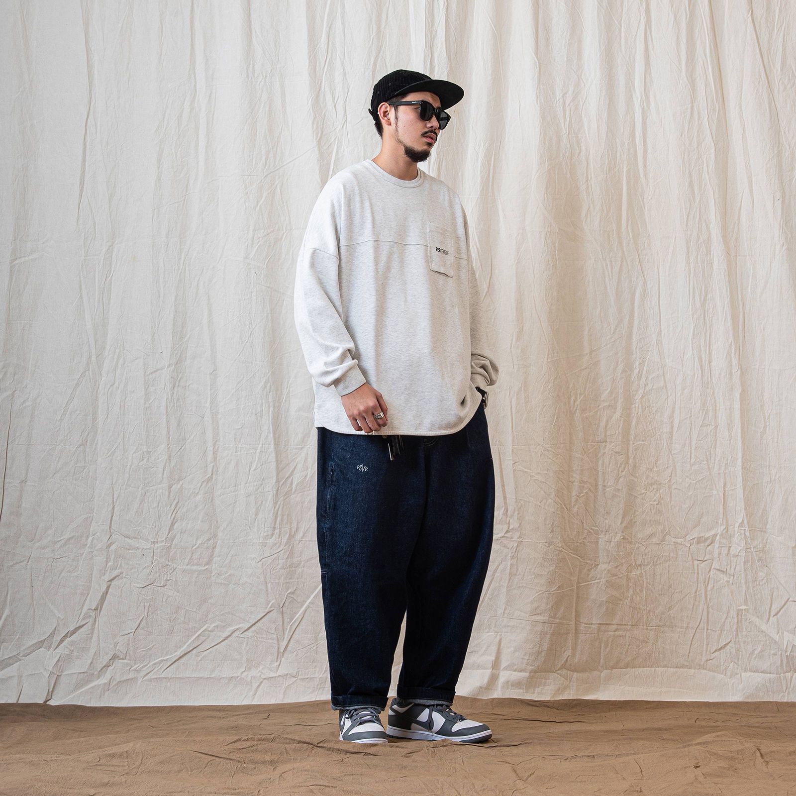 【ラスト1点 XL 】spliced L/S pocket t-shirt / ヘザーホワイト