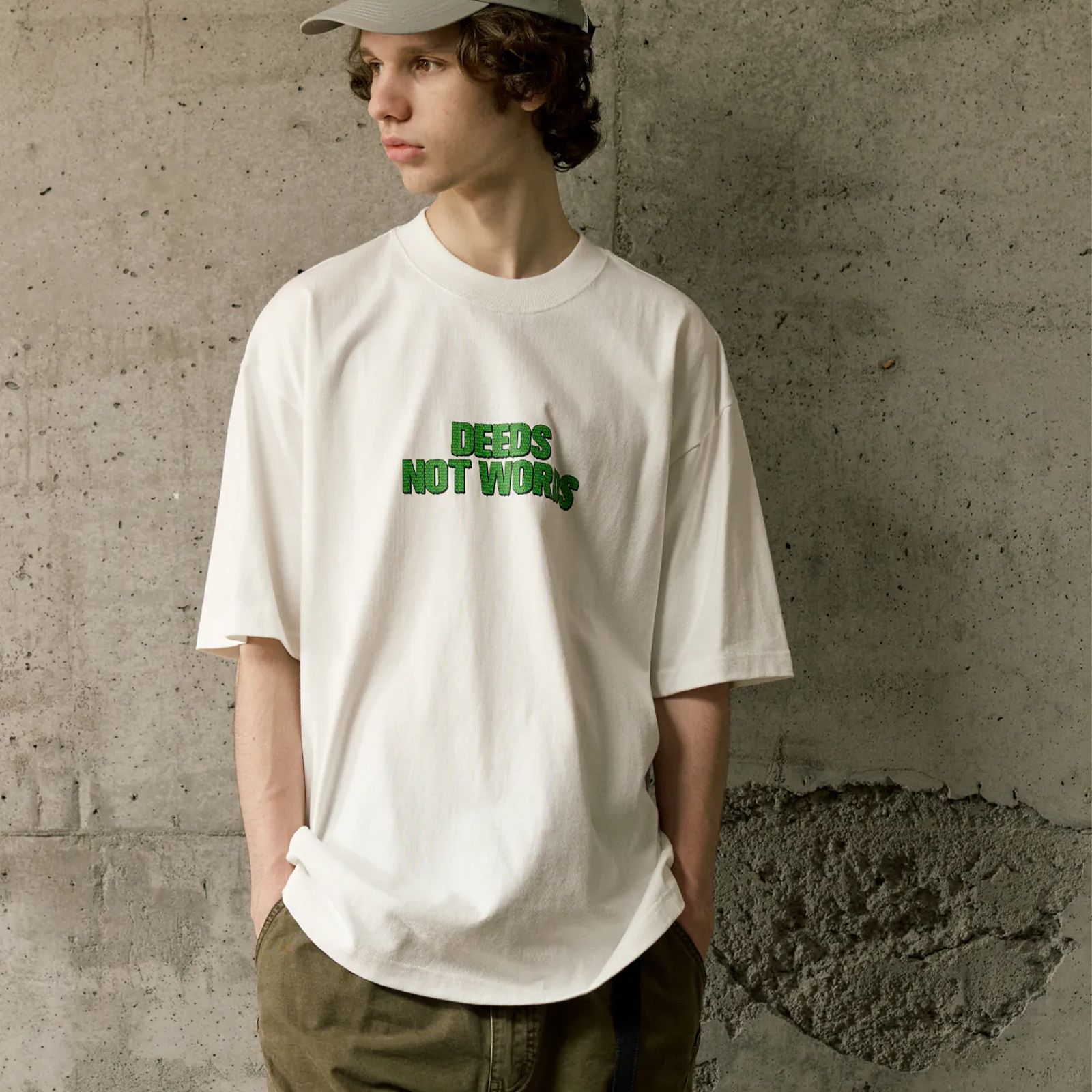 【ラスト1点 L 】crewneck printed slogan tee / ホワイト