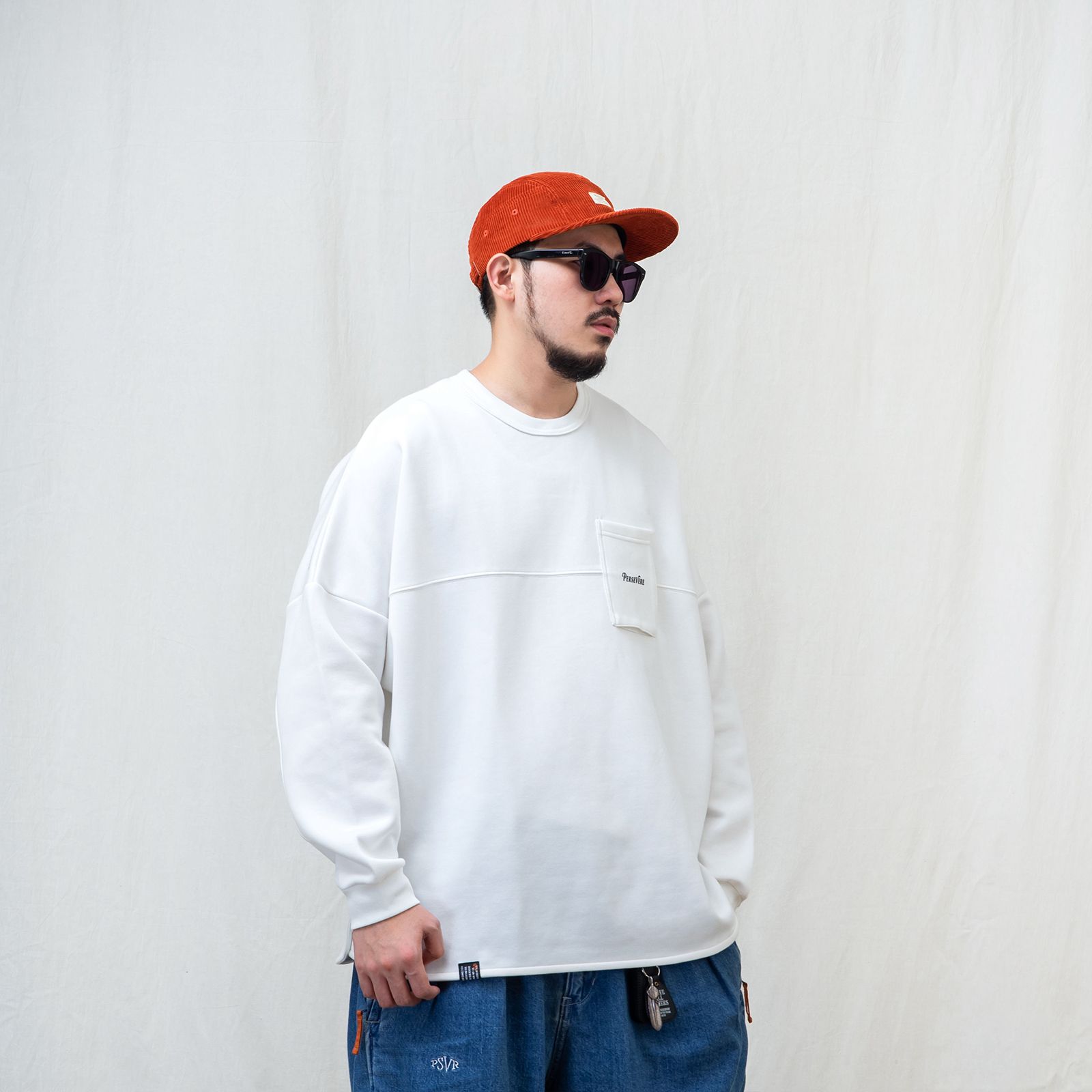 【ラスト1点 L】anti-wrinkle L/S classic pocket t-shirt / ホワイト