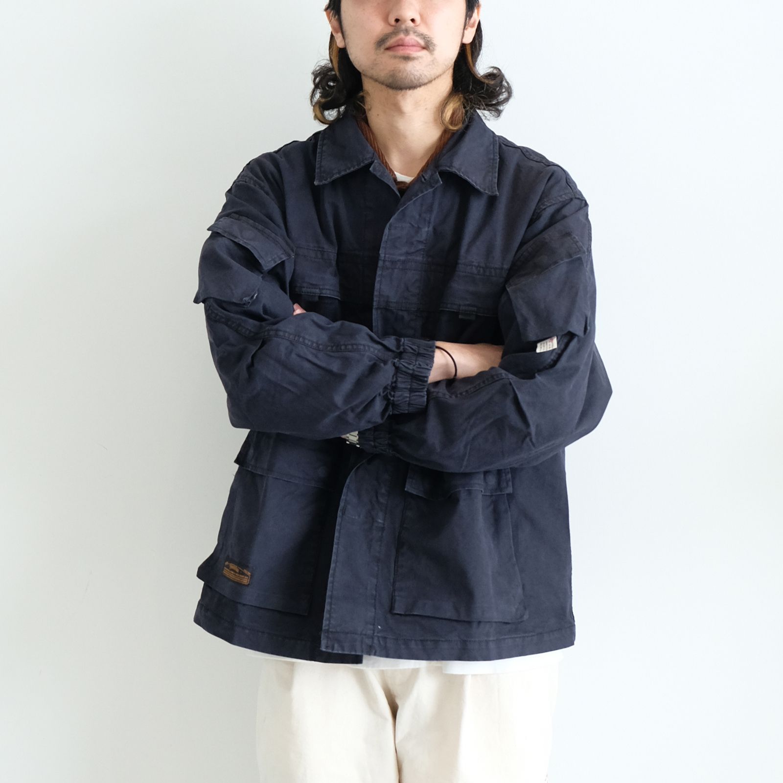 【ラスト1点 M 】stonewashed multi-pocket field jacket / ダークブルー