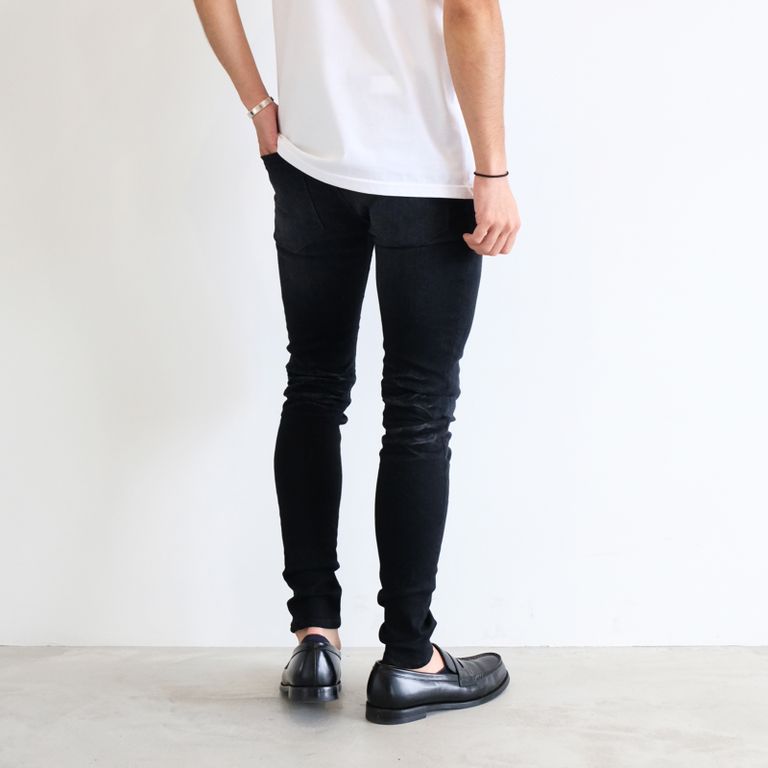 Resound Clothing 定番モデル Leon 21 10号掲載 ロードデニム リジッド調 ユーズド加工 スキニージーンズ Load Denim ブラックソリッド Filo