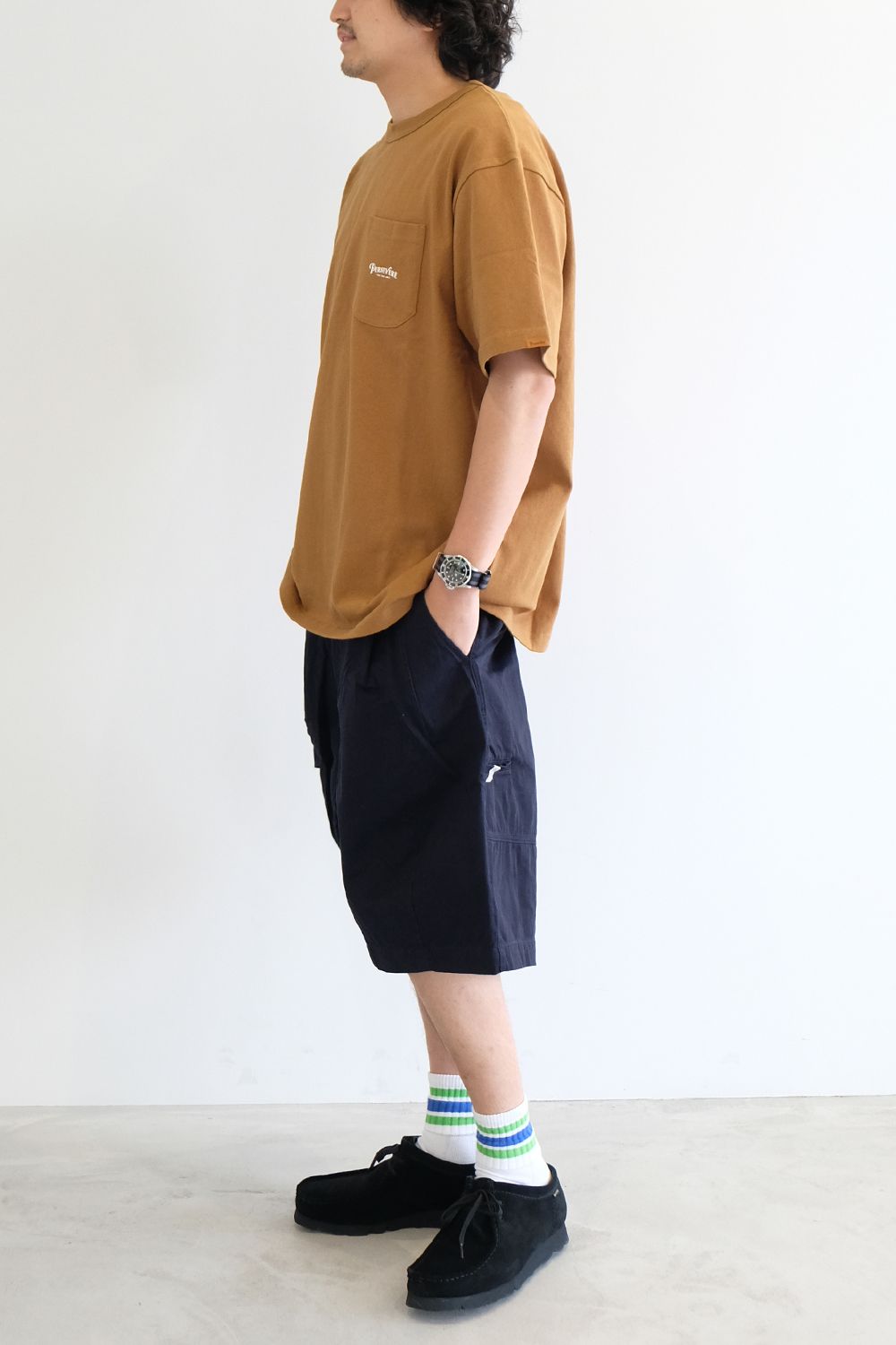 Persevere のポケTEEとハーフパンツの着こなし