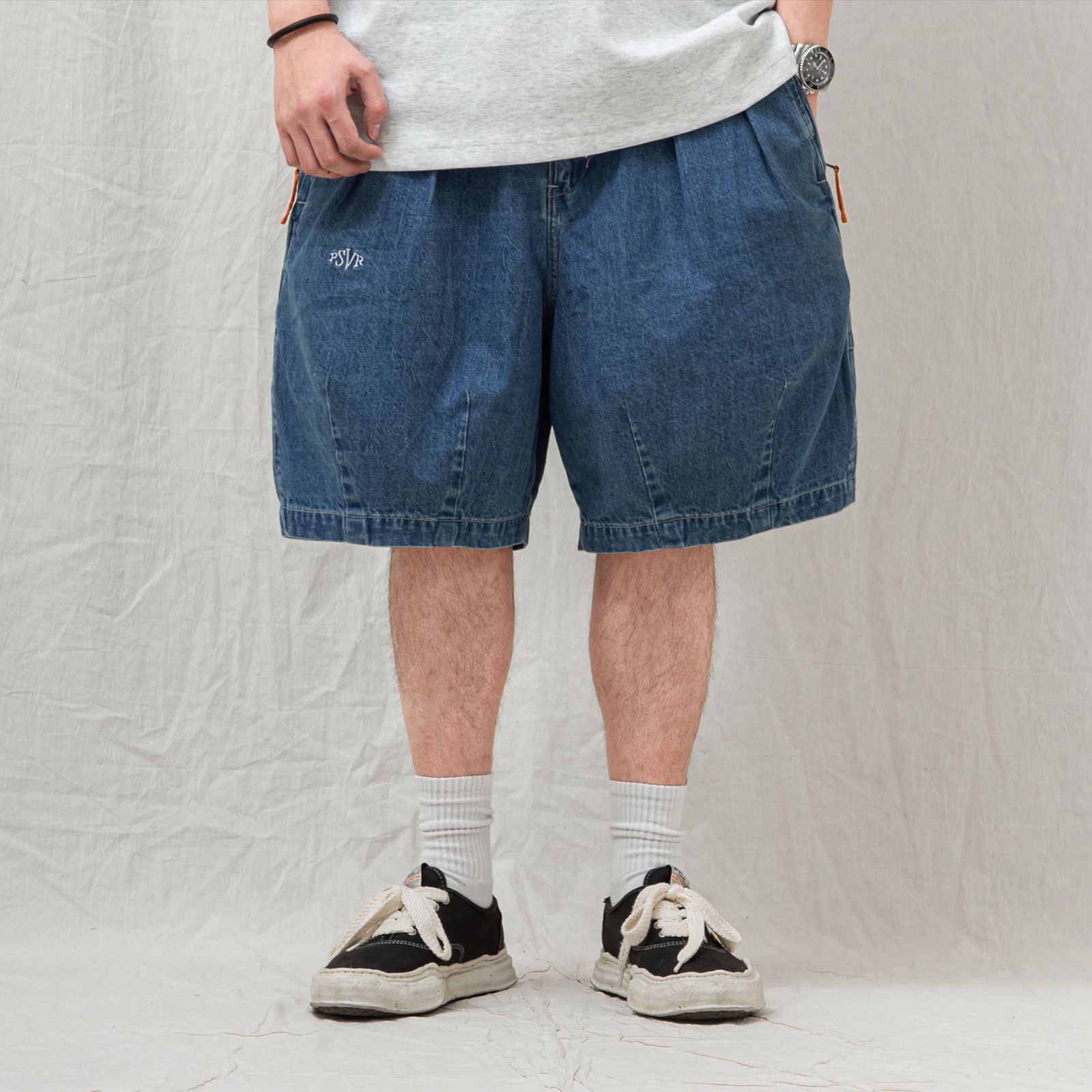 【ラスト1点 M】pleated balloon shorts / ウォッシュドブルー