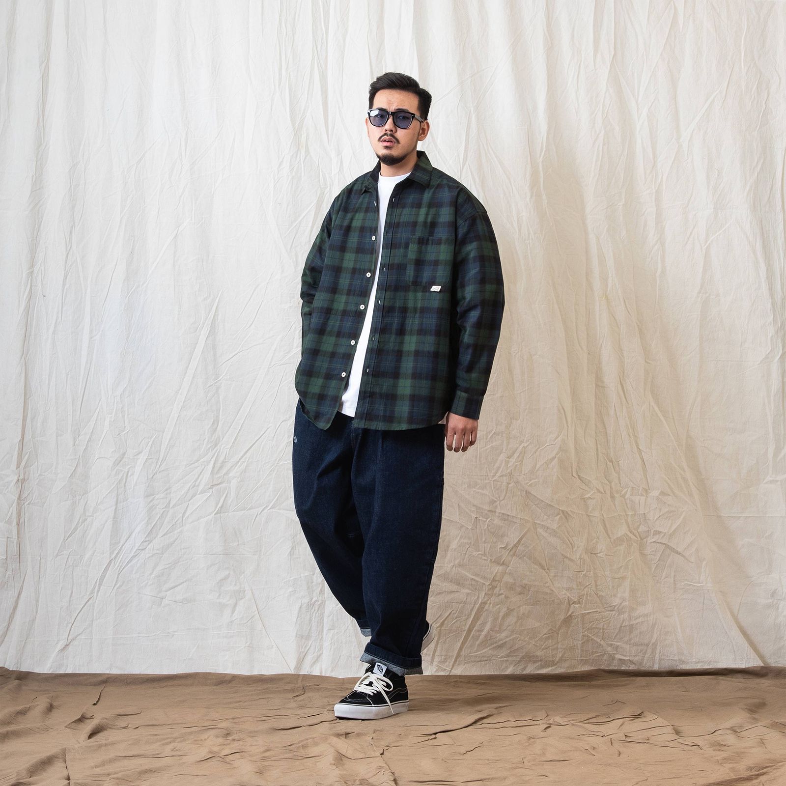 [ラスト1点 M ] persevere long sleeve check shirts / グリーン×ブルー