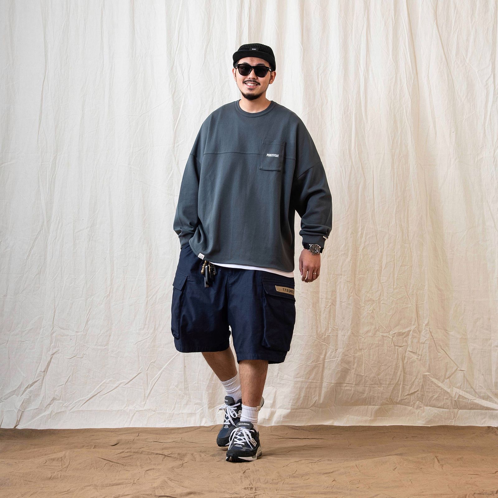 【ラスト1点 M 】spliced L/S pocket t-shirt / ブルーグリーン