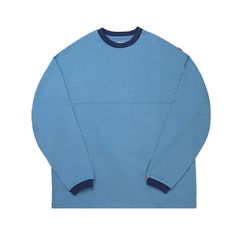 【ラスト1点 4 】BASIC L/S TEE WITH CONTRASTING RIBBED TRIMS / ブルー