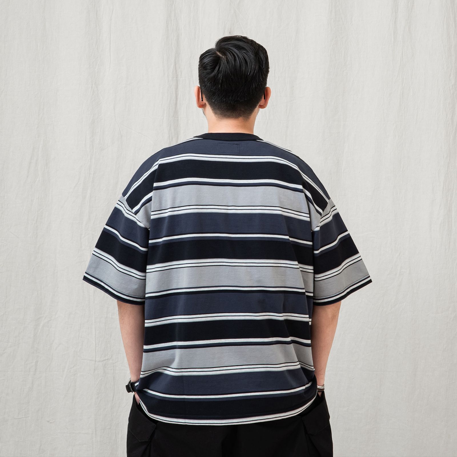 【ラスト1点 M 】gradient stripe t-shirt / ライトグレー&ブラック