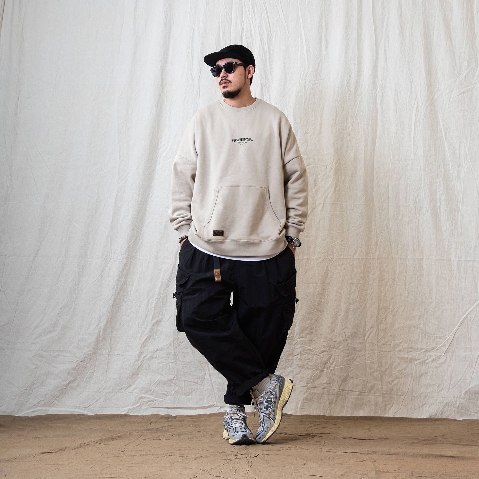 【ラスト1点 L 】persevere irsa. classic washed sweatshirt / ベージュ