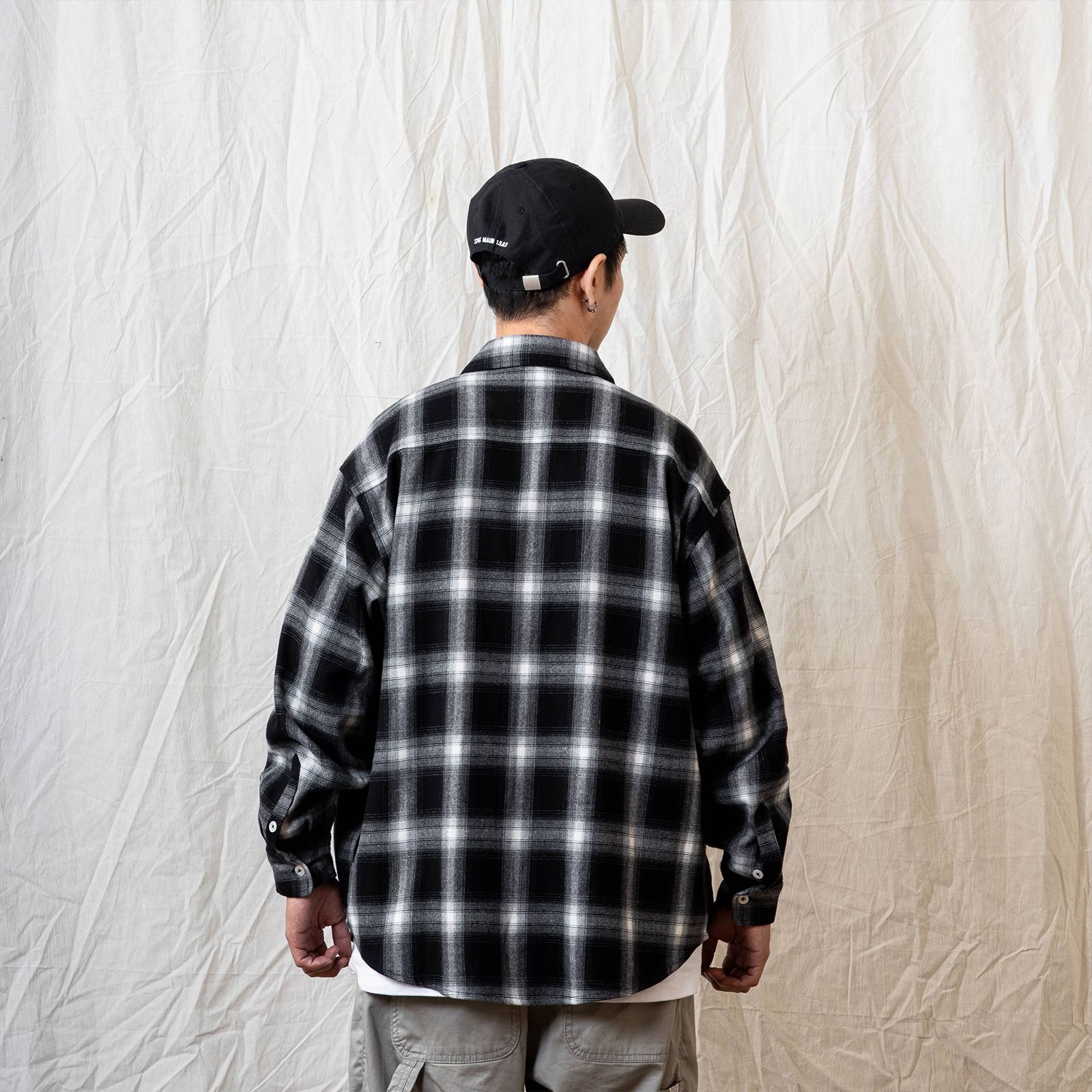 [ラスト1点 L ] persevere long sleeve check shirts / ブラック×ホワイト