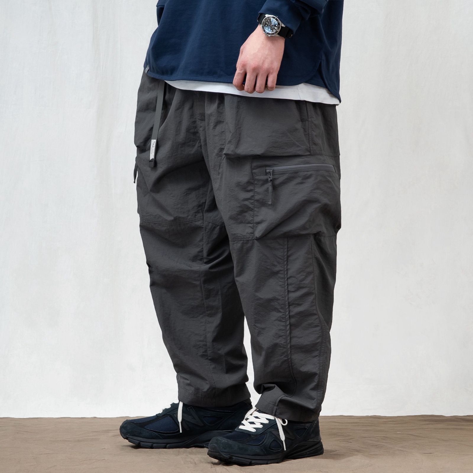 【ラスト1点 XL】multi pocklet tapered pants / チャコールグレー