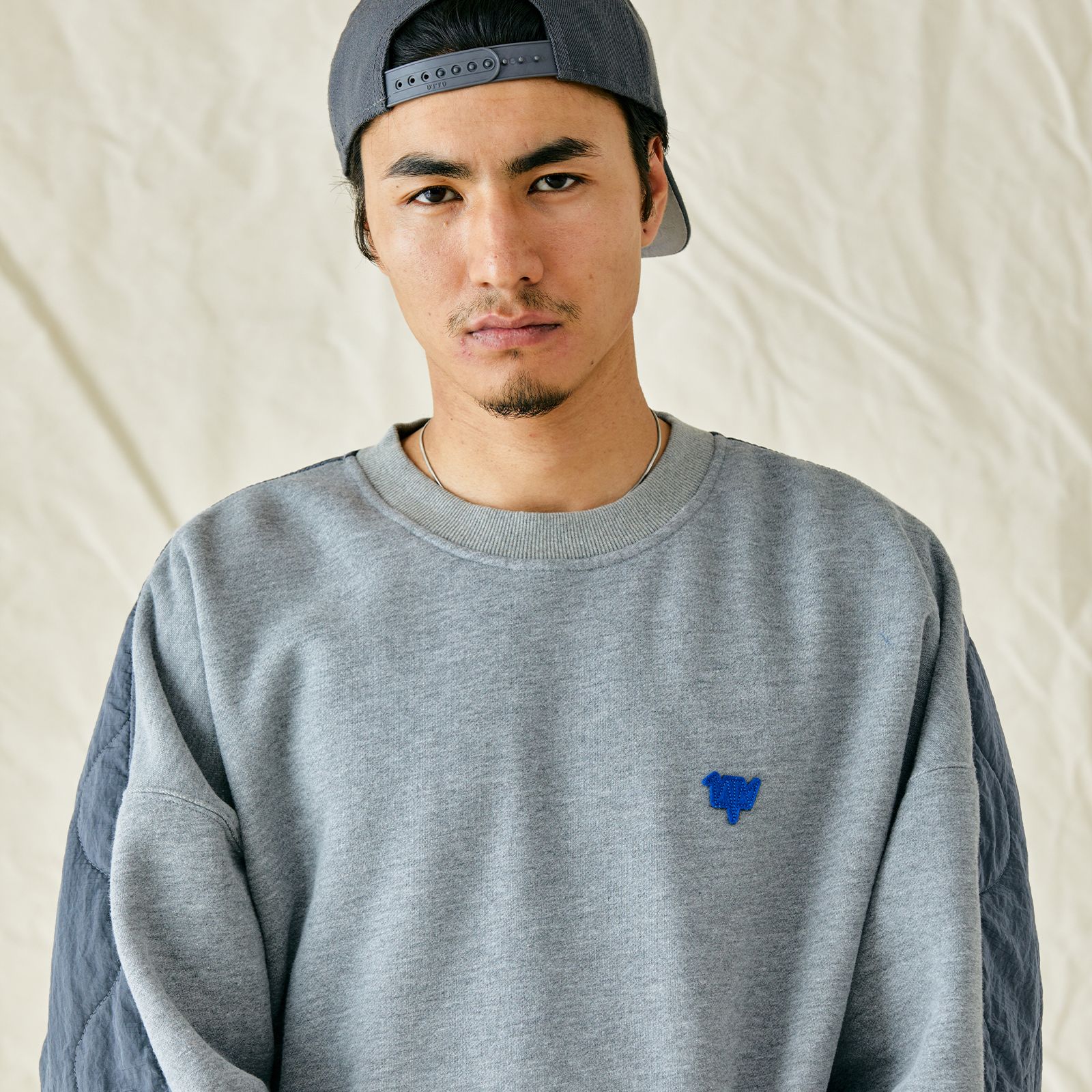 【ラスト1点 L】cotton fleece quilted crewneck / グレー