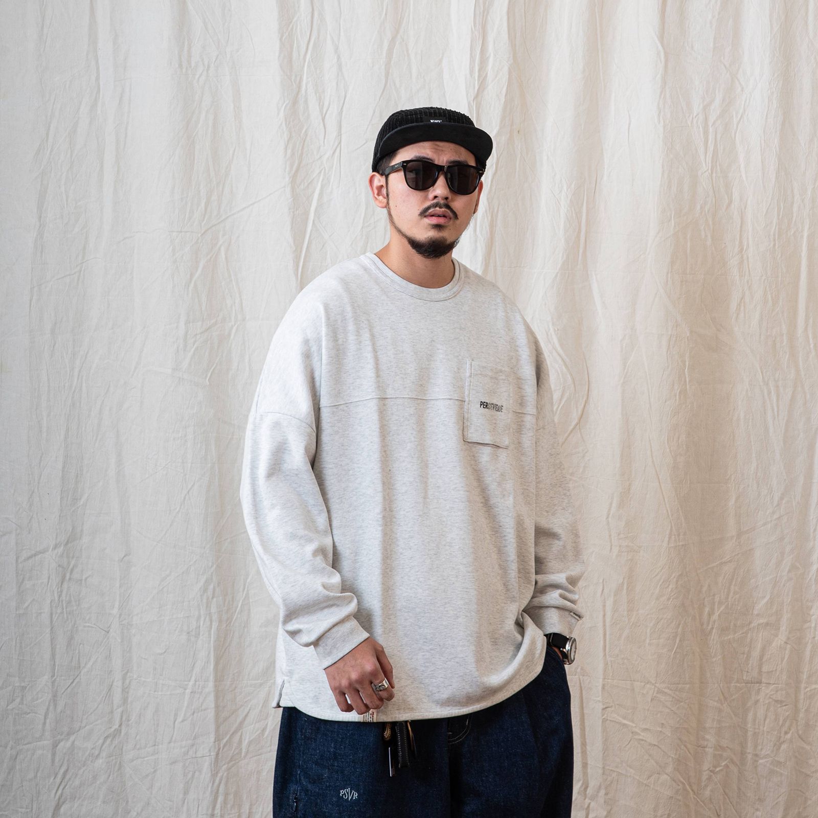 【ラスト1点 XL 】spliced L/S pocket t-shirt / ヘザーホワイト