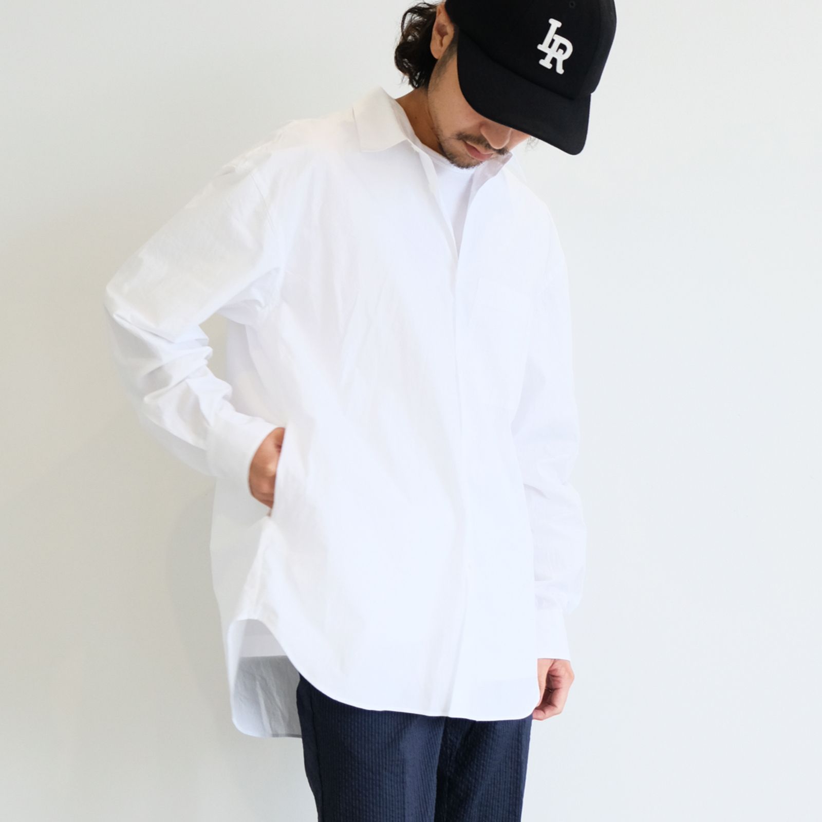 [ラスト1点 M ] コットンブロード ワイドシルエットシャツ / noel regular collar shirts / ホワイト