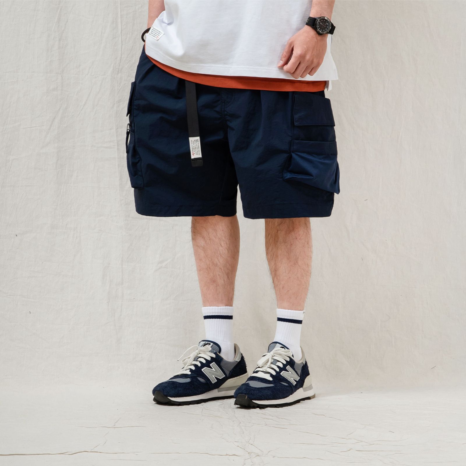 【ラスト1点 XL 】water-repellent nylon cargo shorts / ダークブルー