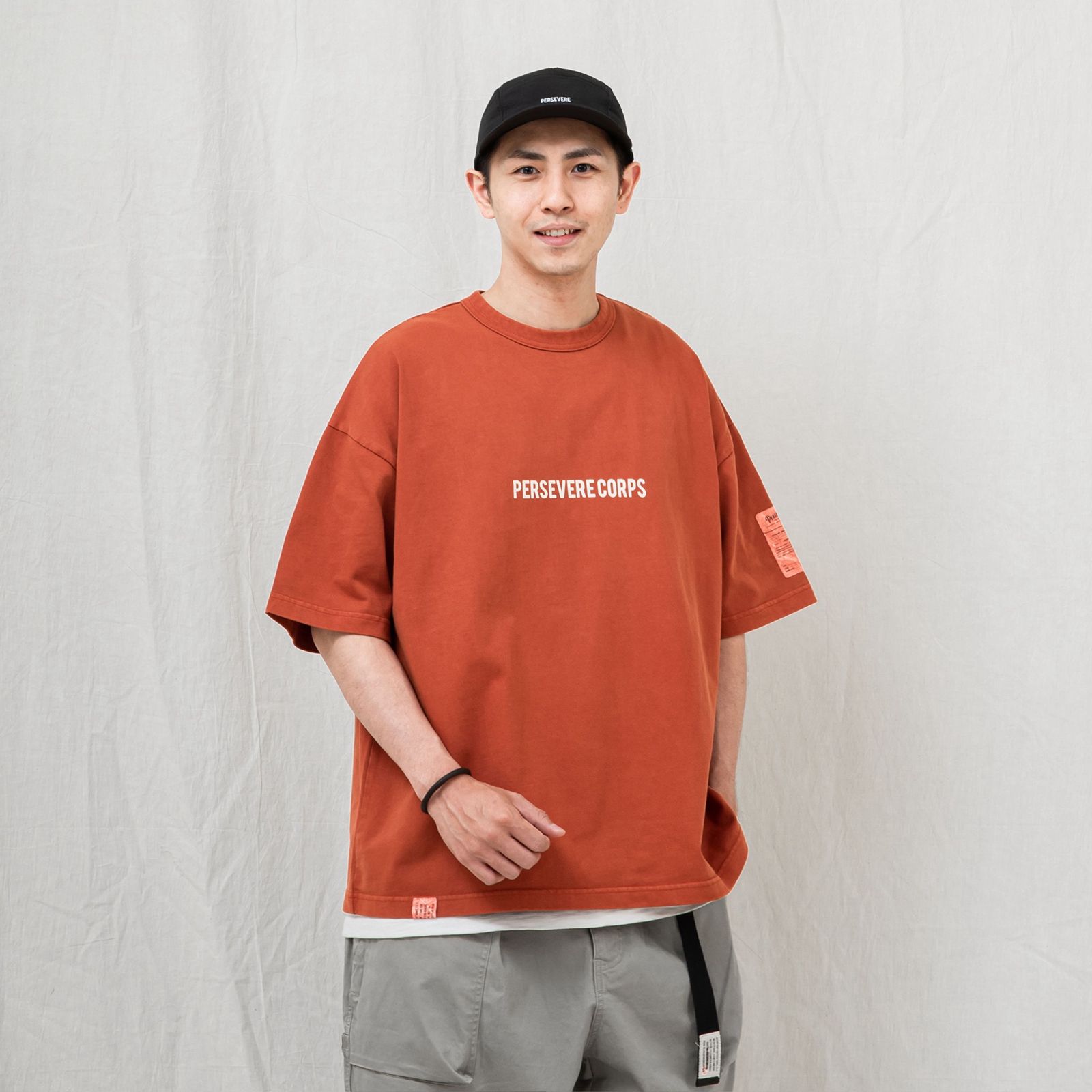 【ラスト1点 M】pigment-dyed catchword t-shirt / ウォッシュドオレンジ