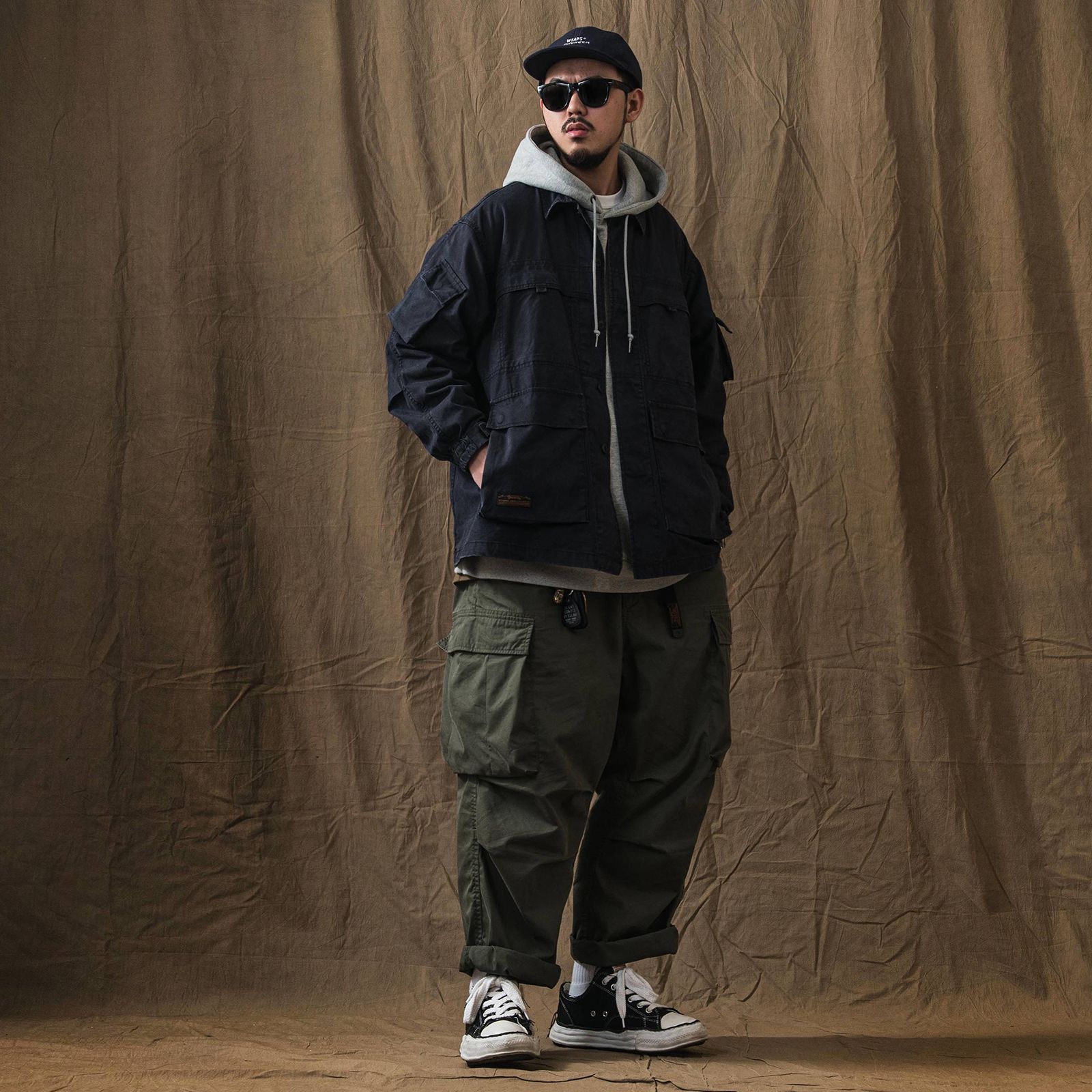 【ラスト1点 M 】stonewashed multi-pocket field jacket / ダークブルー