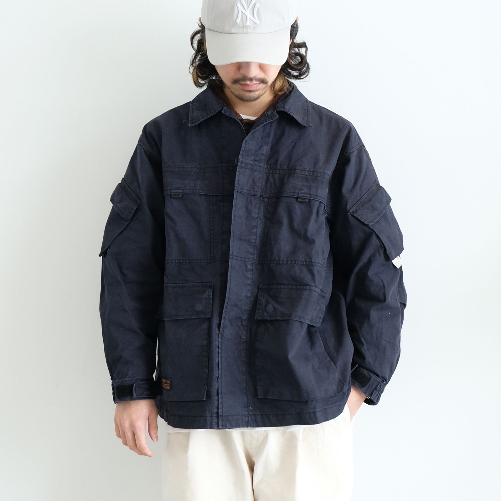 【ラスト1点 M 】stonewashed multi-pocket field jacket / ダークブルー