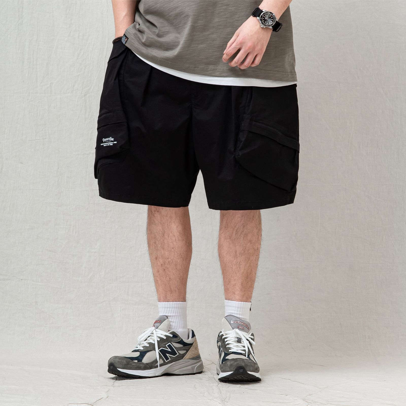 【ラスト1点 M 】washed multi-pocket cargo shorts / ブラック