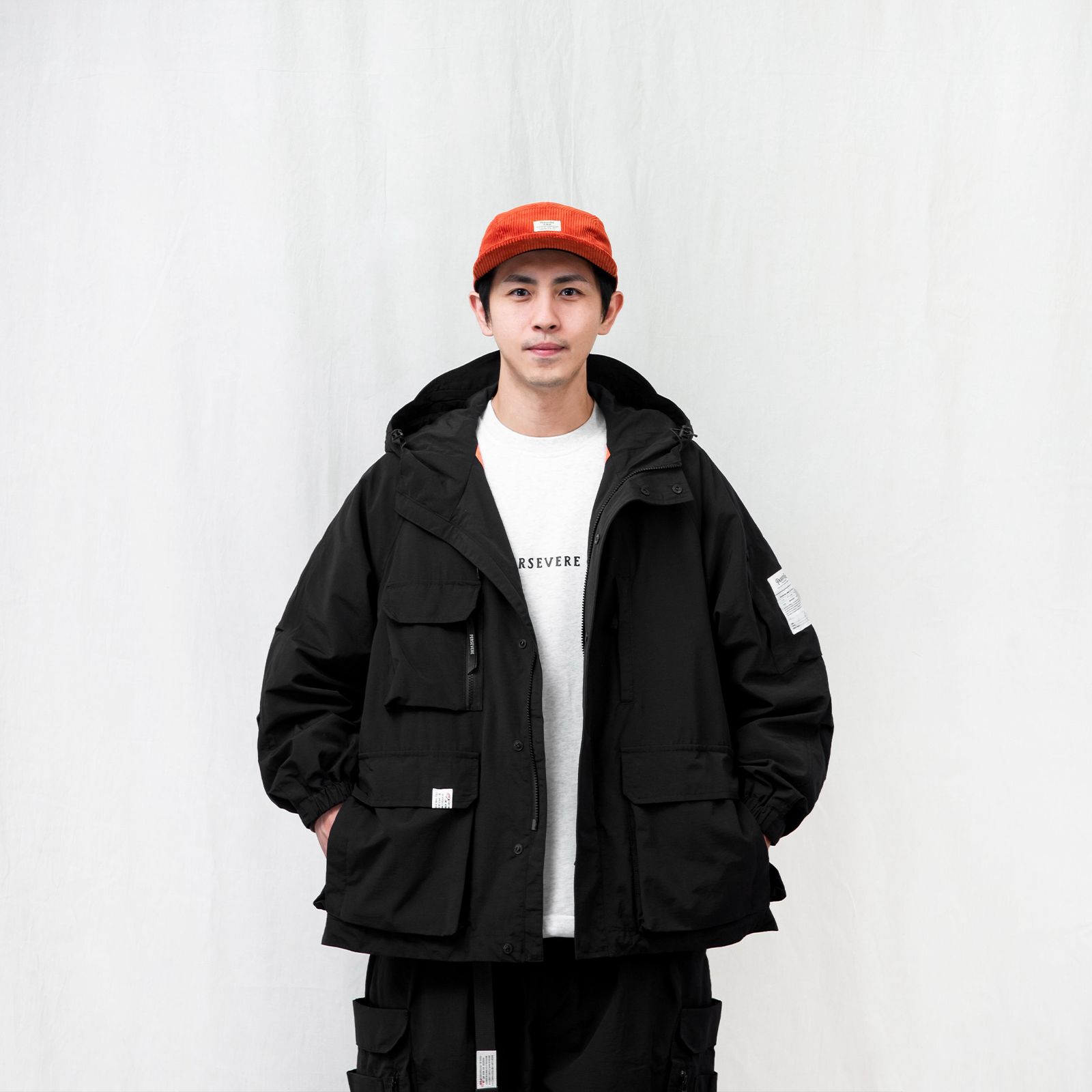 【ラスト1点 XL 】water-repellent multi-pocket utility jacket / ブラック