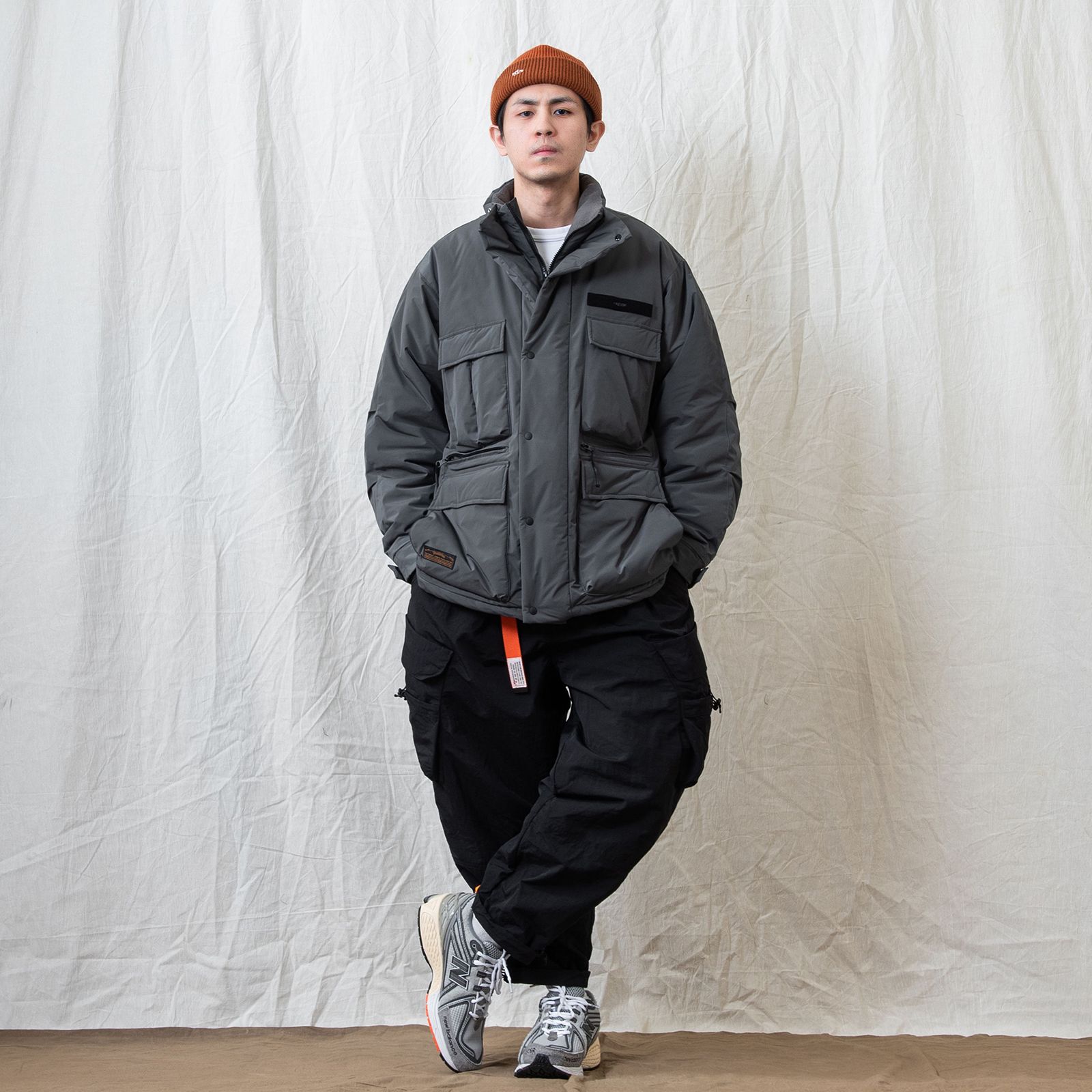 【ラスト1点 XL 】multi-pocket padded jacket / スモークグレー