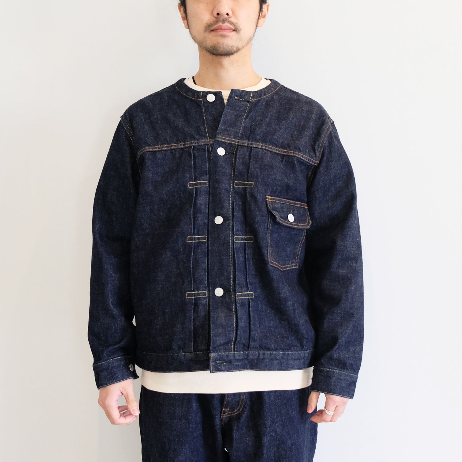 CALEE - [ラスト1点 L ] 1st type no collar denim jacket