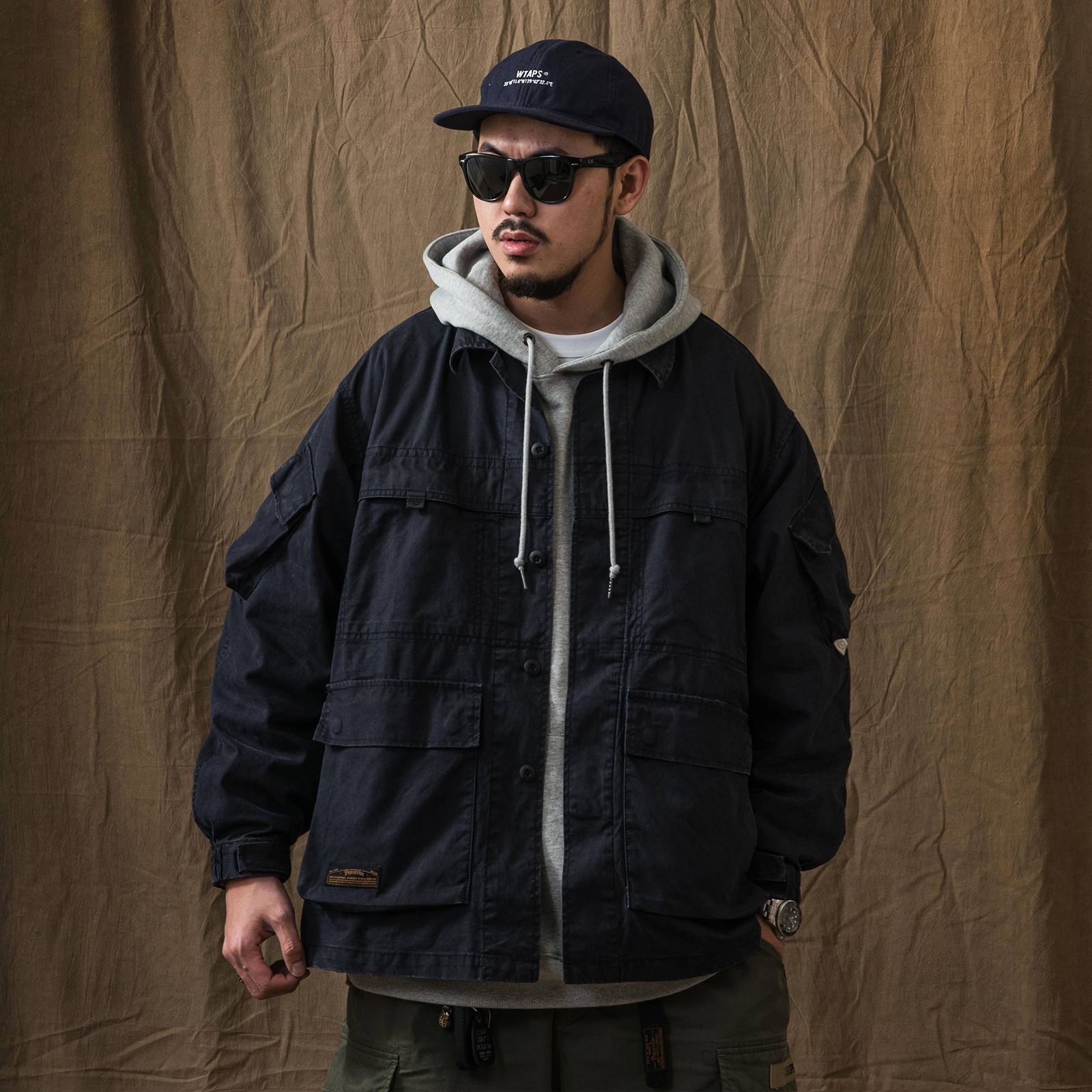 【ラスト1点 M 】stonewashed multi-pocket field jacket / ダークブルー