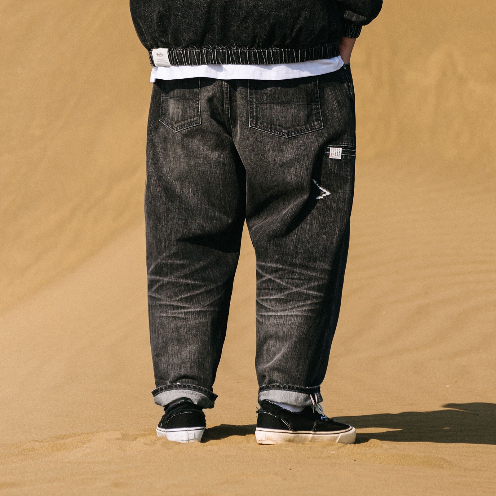 【ラスト1点 XL】distressed selvedge denim jeans / ウォッシュドブラック