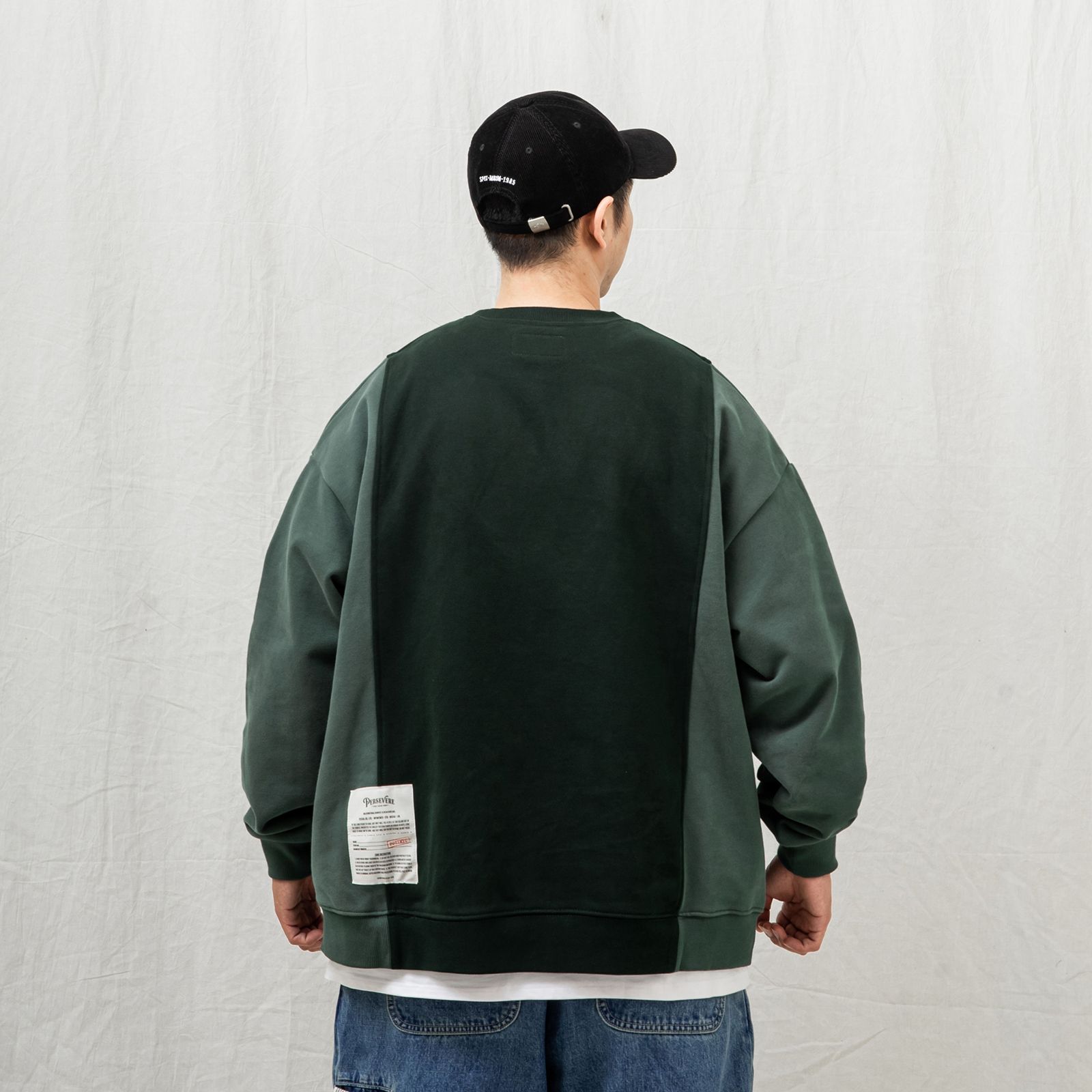 two-tone spliced sweatshirt / ライトグリーン×ダークグリーン