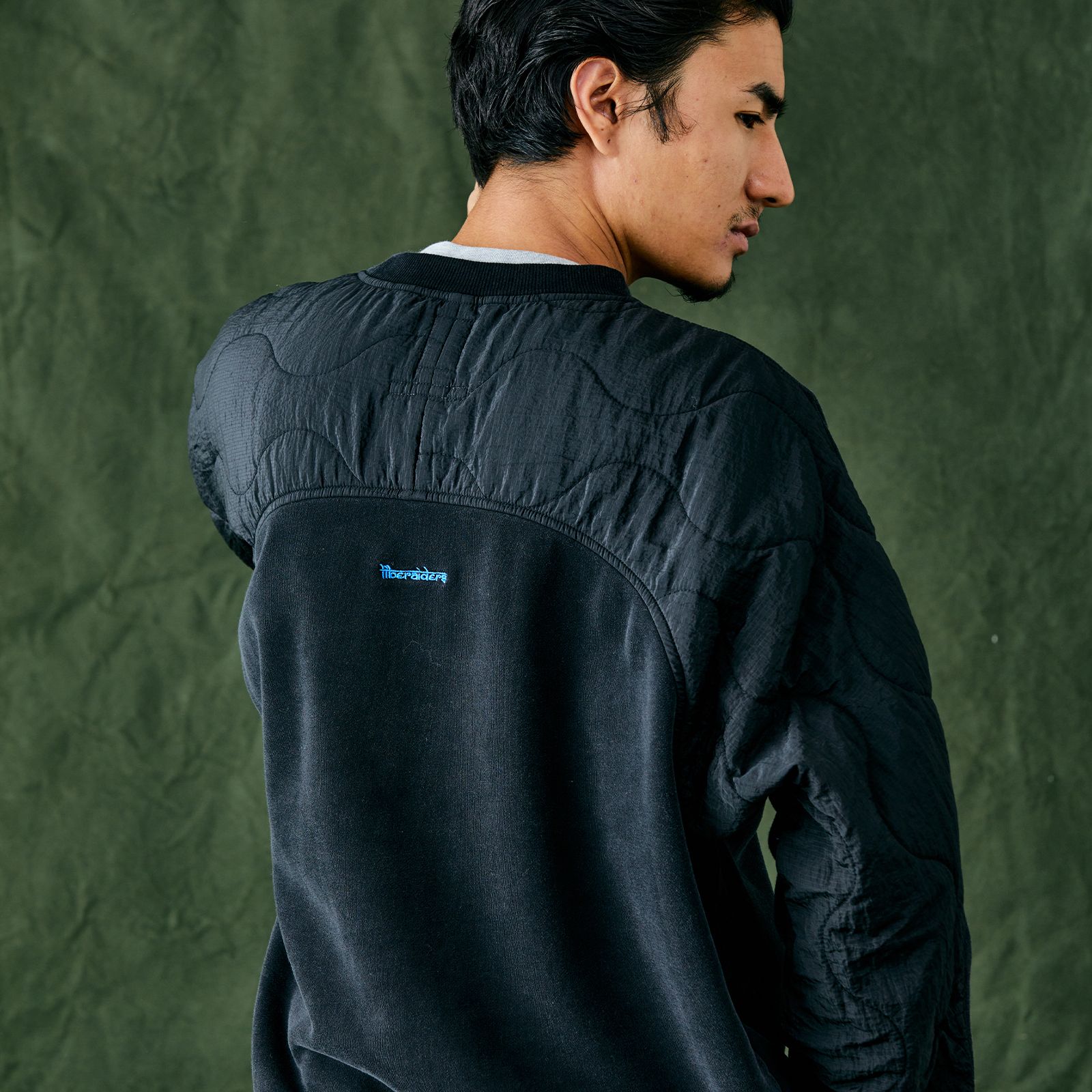 【ラスト1点 M】cotton fleece quilted crewneck / ブラック
