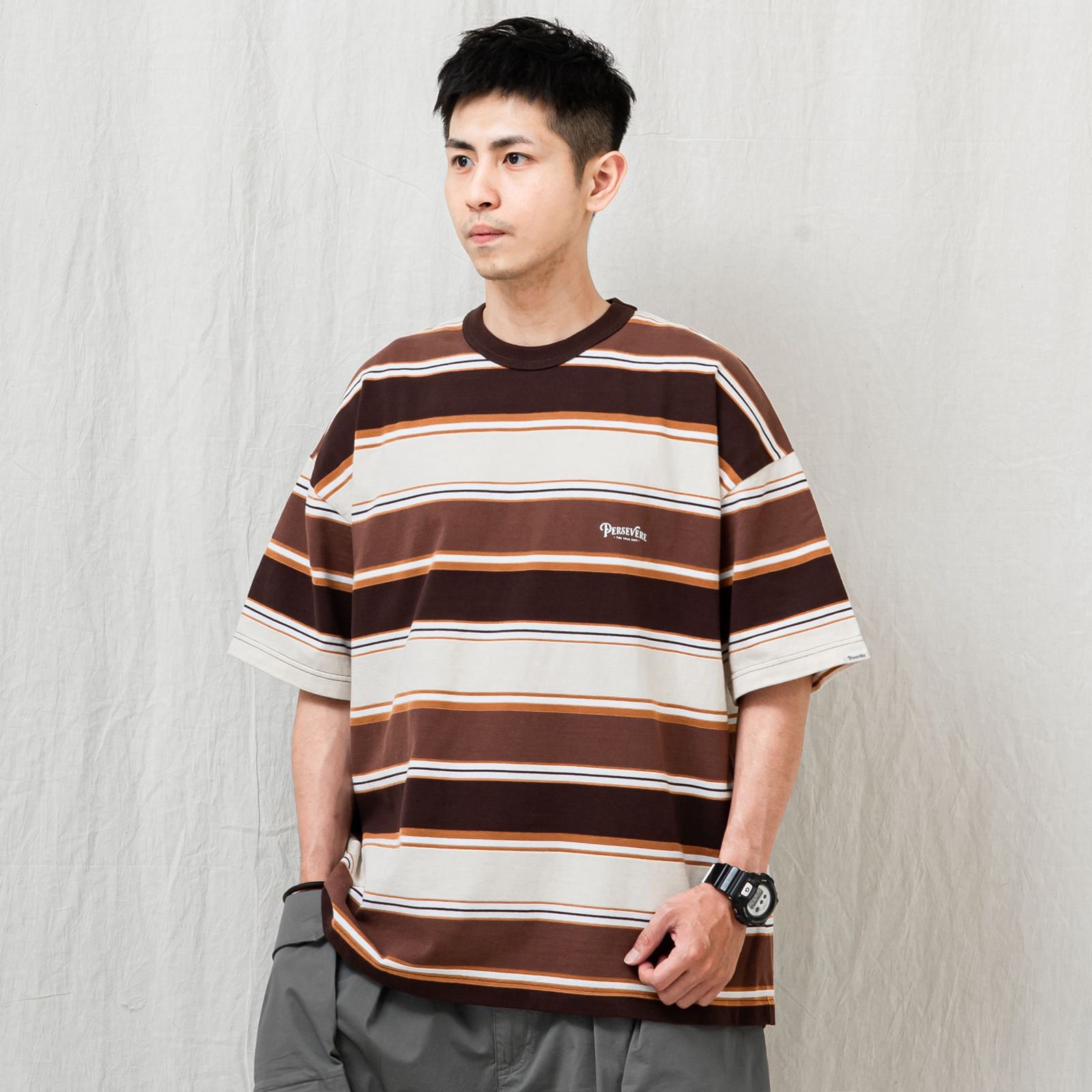 【ラスト1点 L 】gradient stripe t-shirt / オレンジ&ブラウン