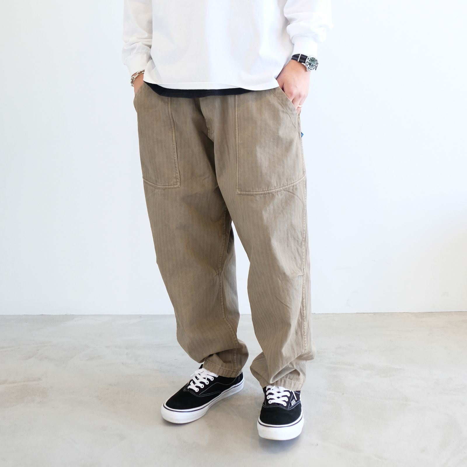 【ラスト1点 34(L)】garmentdyed herringbone sarrouel pants / ベージュ