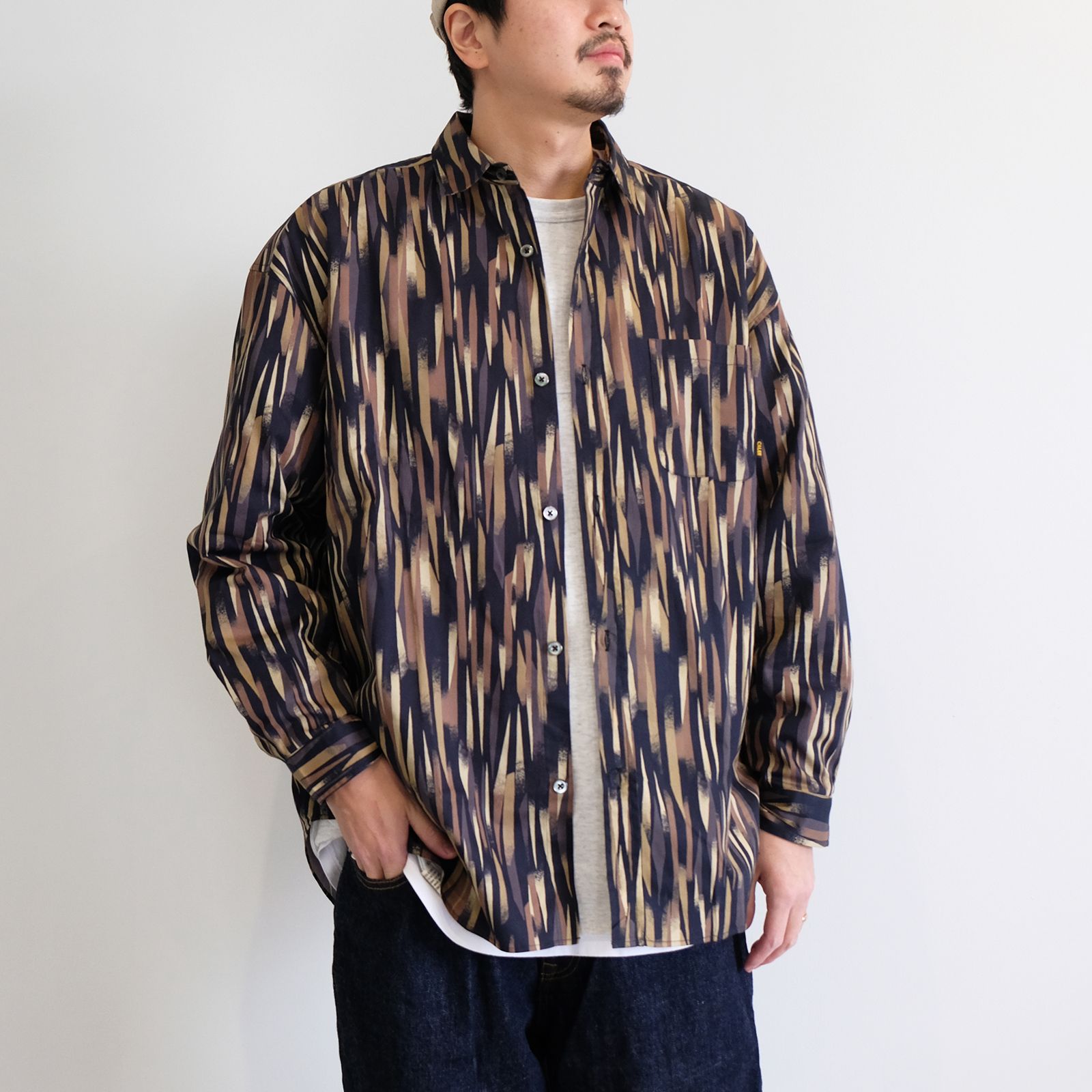 CALEE - 【ラスト1点 L 】Brush handle pattern over silhouette L/S