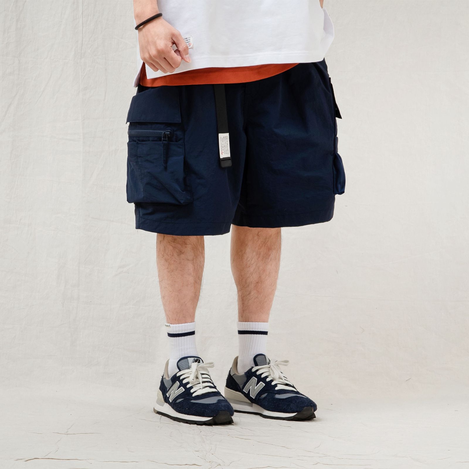 【ラスト1点 XL 】water-repellent nylon cargo shorts / ダークブルー