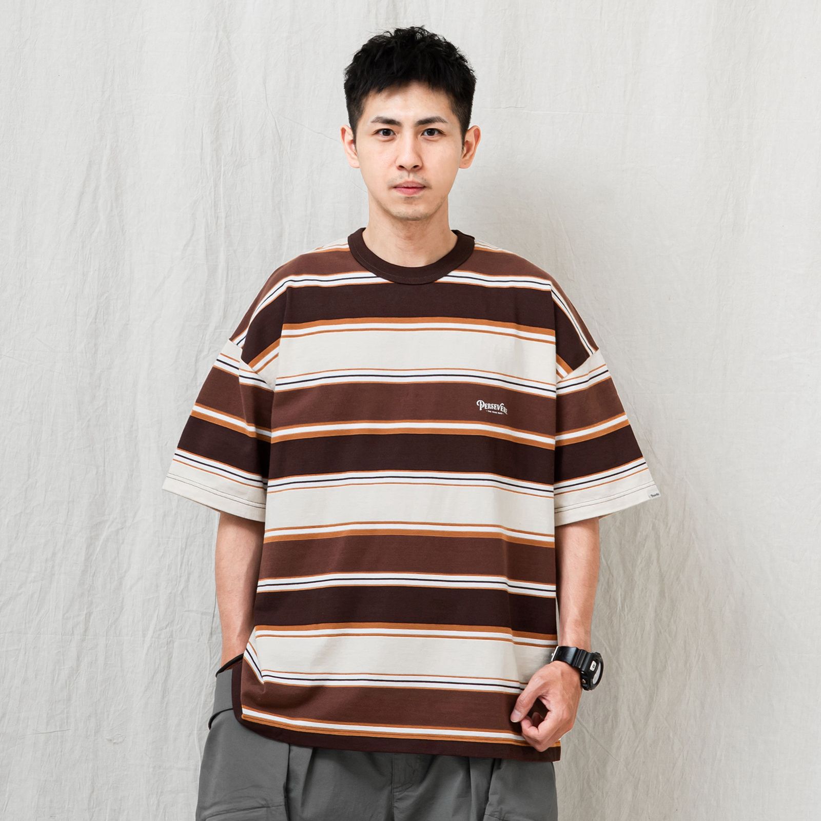 【ラスト1点 L 】gradient stripe t-shirt / オレンジ&ブラウン