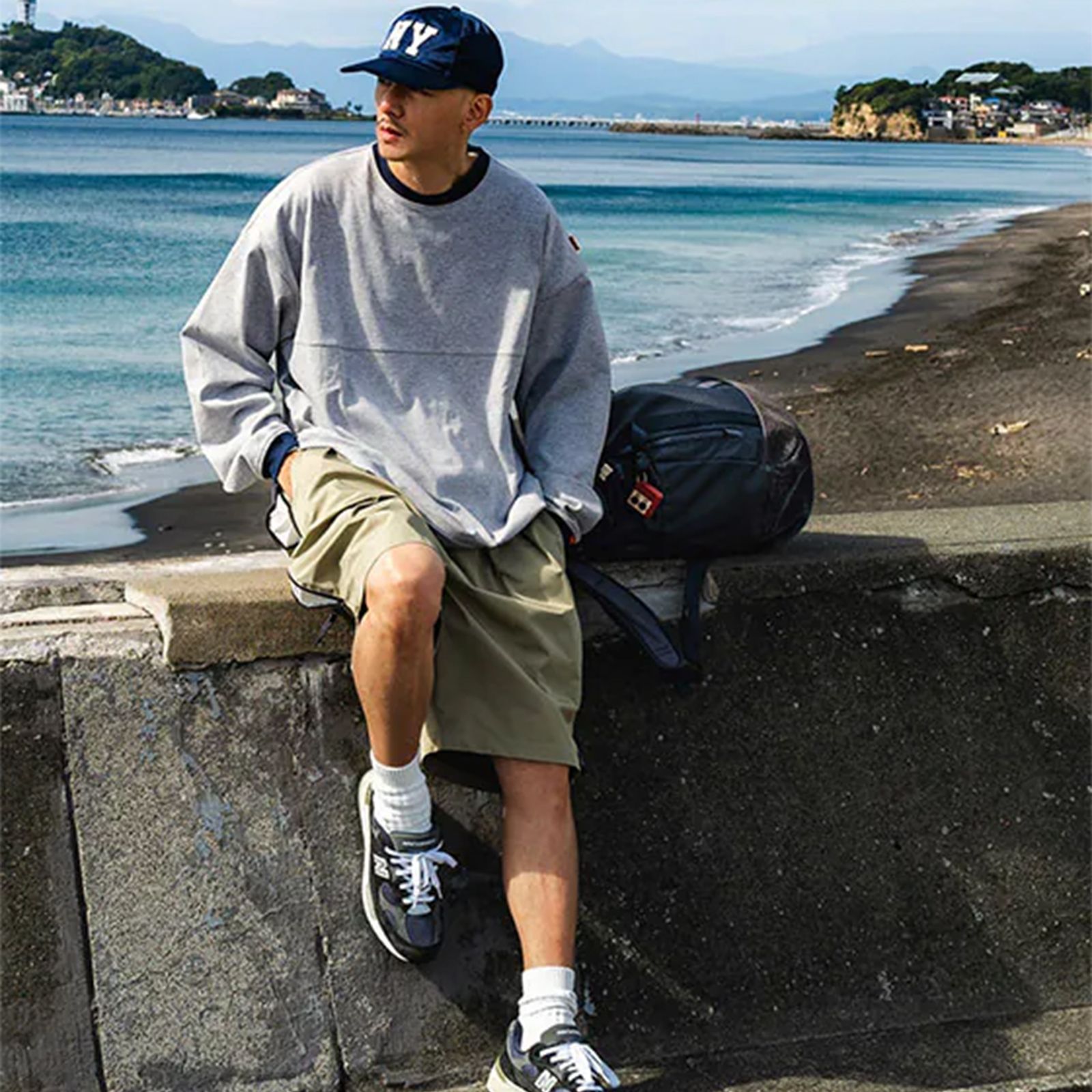 【ラスト1点 4 】BASIC L/S TEE WITH CONTRASTING RIBBED TRIMS / グレー