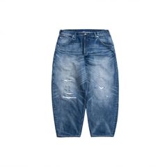 【ラスト1点 L】distressed selvedge denim jeans / ウォッシュドブルー
