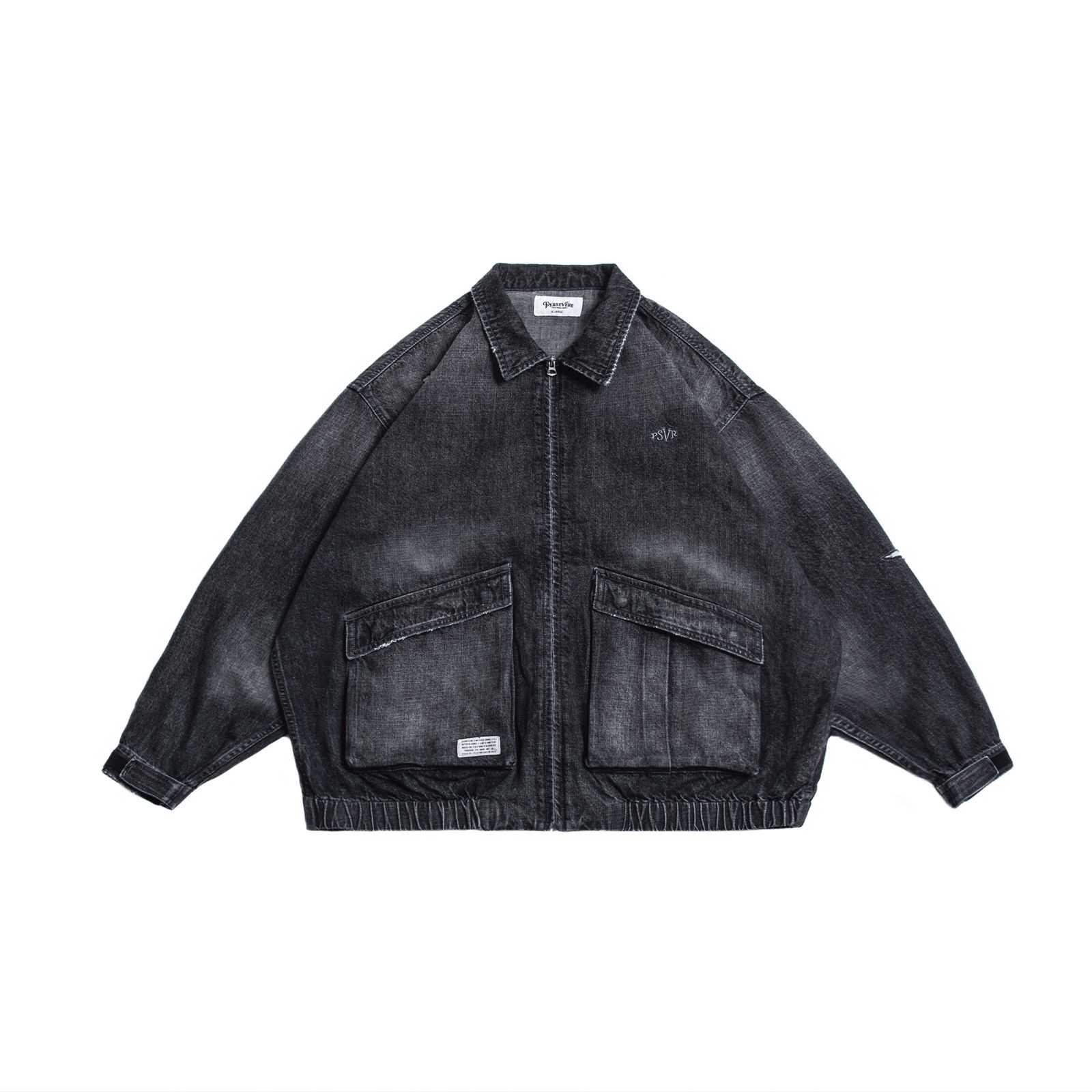 【ラスト1点 XL】distressed denim harrington jacket / ウォッシュドブラック