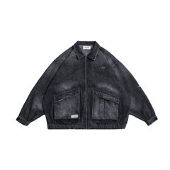 【ラスト1点 XL】distressed denim harrington jacket / ウォッシュドブラック