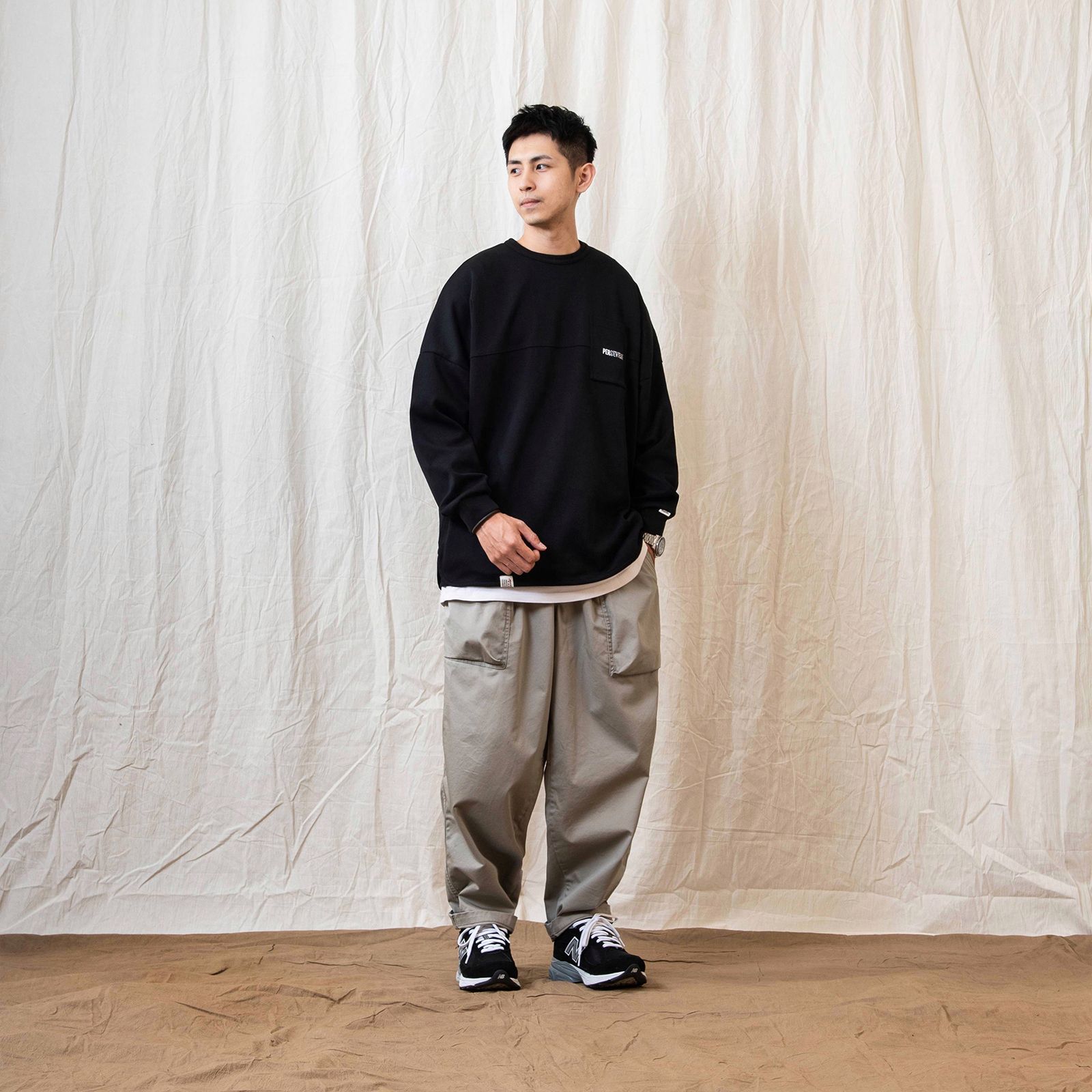 【ラスト1点 XL 】spliced L/S pocket t-shirt / ブラック