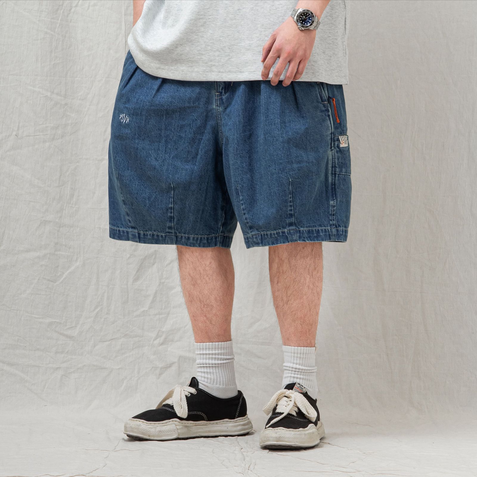 【ラスト1点 M】pleated balloon shorts / ウォッシュドブルー