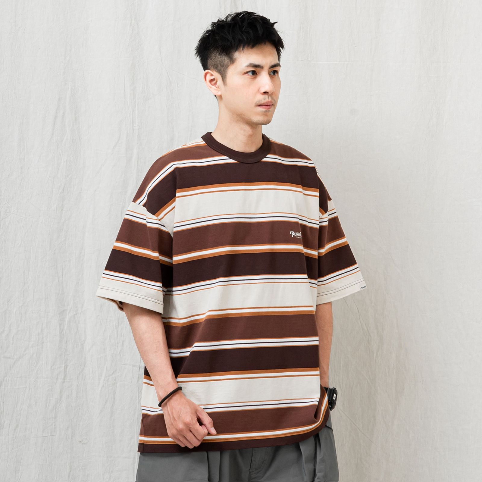 【ラスト1点 L 】gradient stripe t-shirt / オレンジ&ブラウン