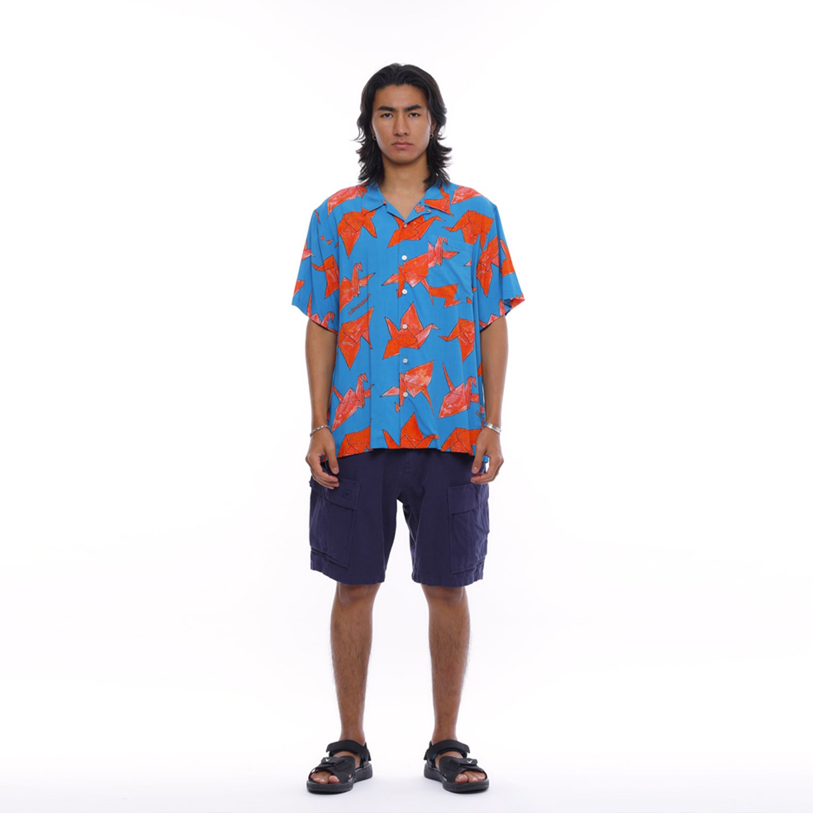 【ラスト1点 S】origami rayon shirt / ブルー
