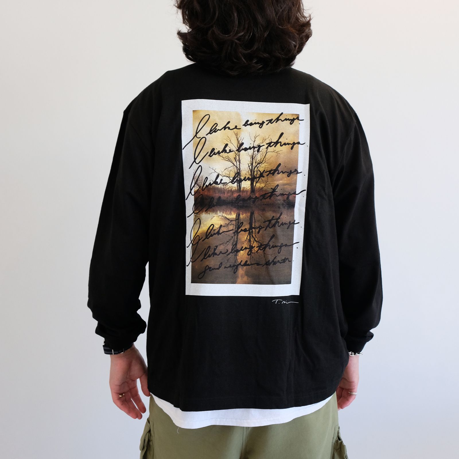 [ラスト1点 XL]【グッドネイバーズシャツ×酒井貴生】バックプリント ビックシルエットロングスリーブTシャツ / big silhouette L/S Tee / ブラック