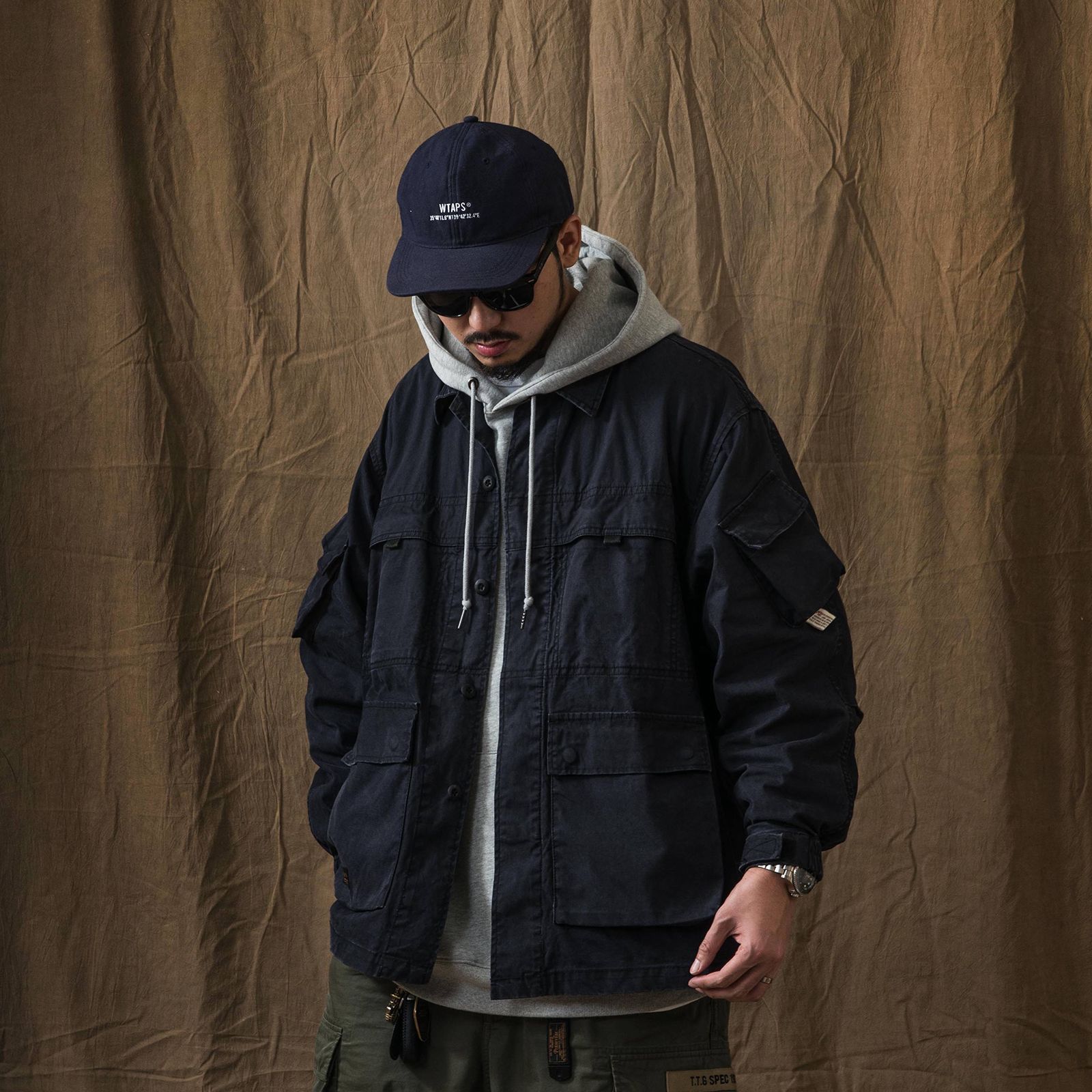【ラスト1点 M 】stonewashed multi-pocket field jacket / ダークブルー